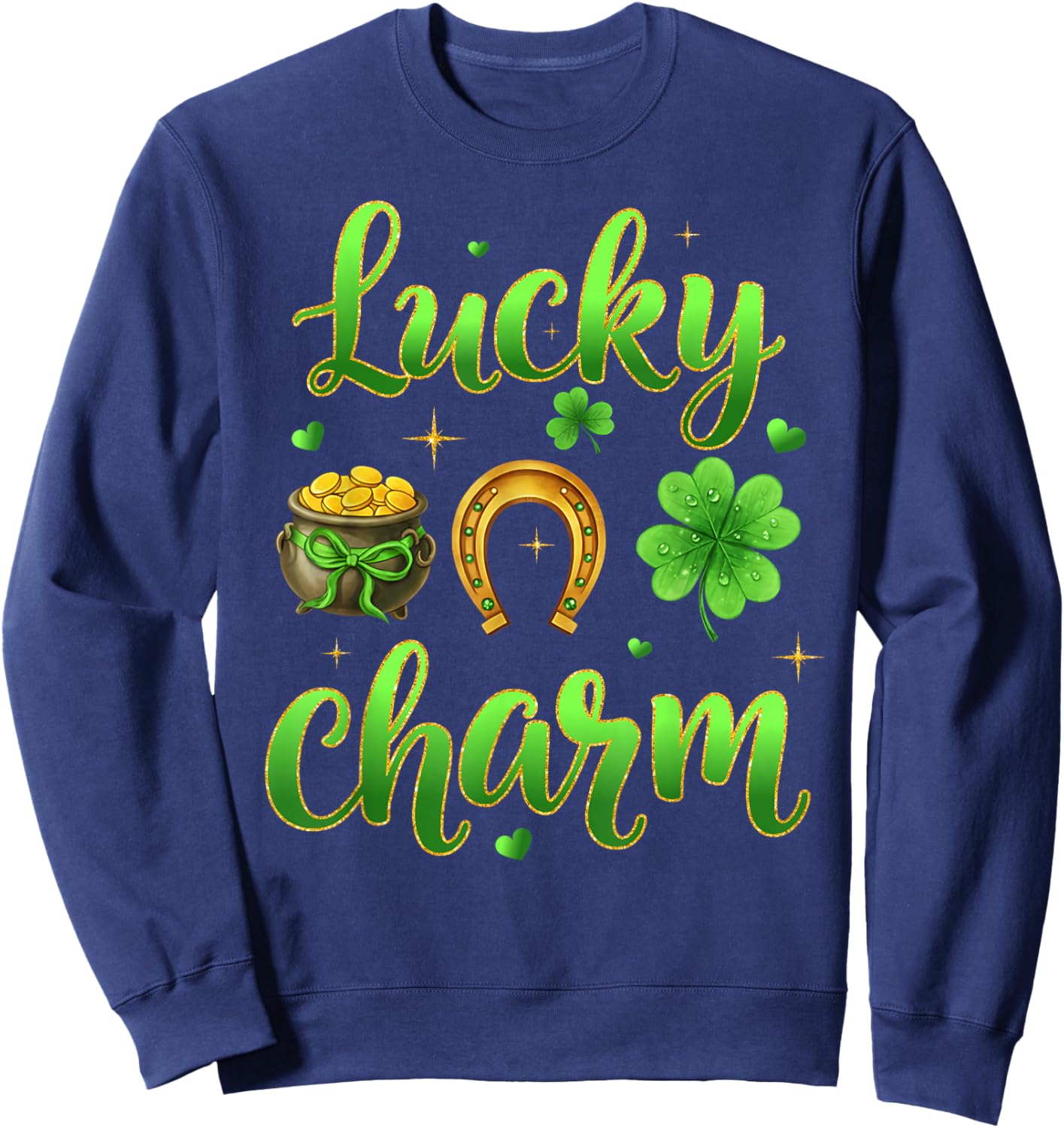 Lucky Charm Patricks Day Pot of Gold Irish Shamrock Rainbow Sweatshirt - Sweatshirt | Navy