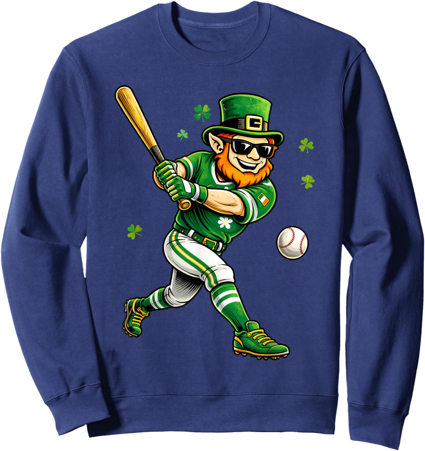 Leprechaun Play Baseball Funny St Patrick's Day Men Kid Boys Sweatshirt - Sweatshirt | Navy