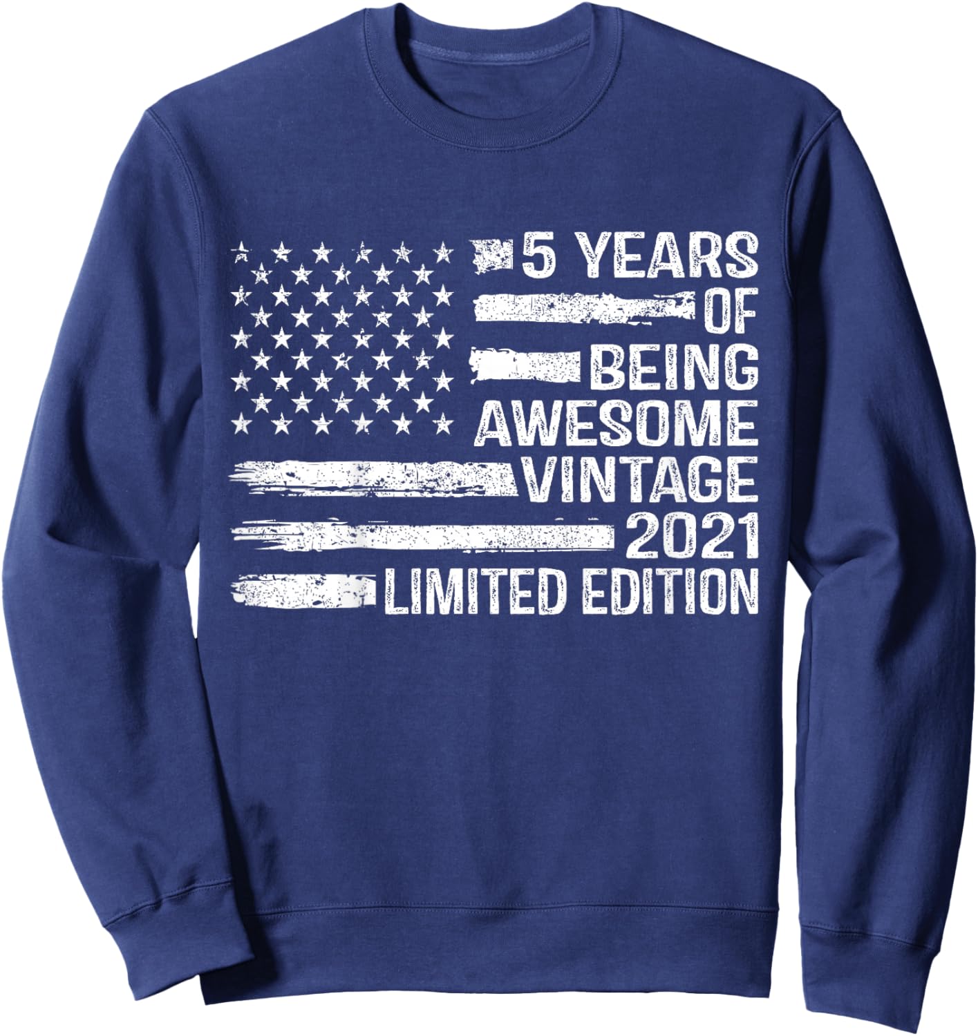 Kids 5 Years Old Birthday Vintage American Flag 5th Birthday Sweatshirt - Sweatshirt | Navy