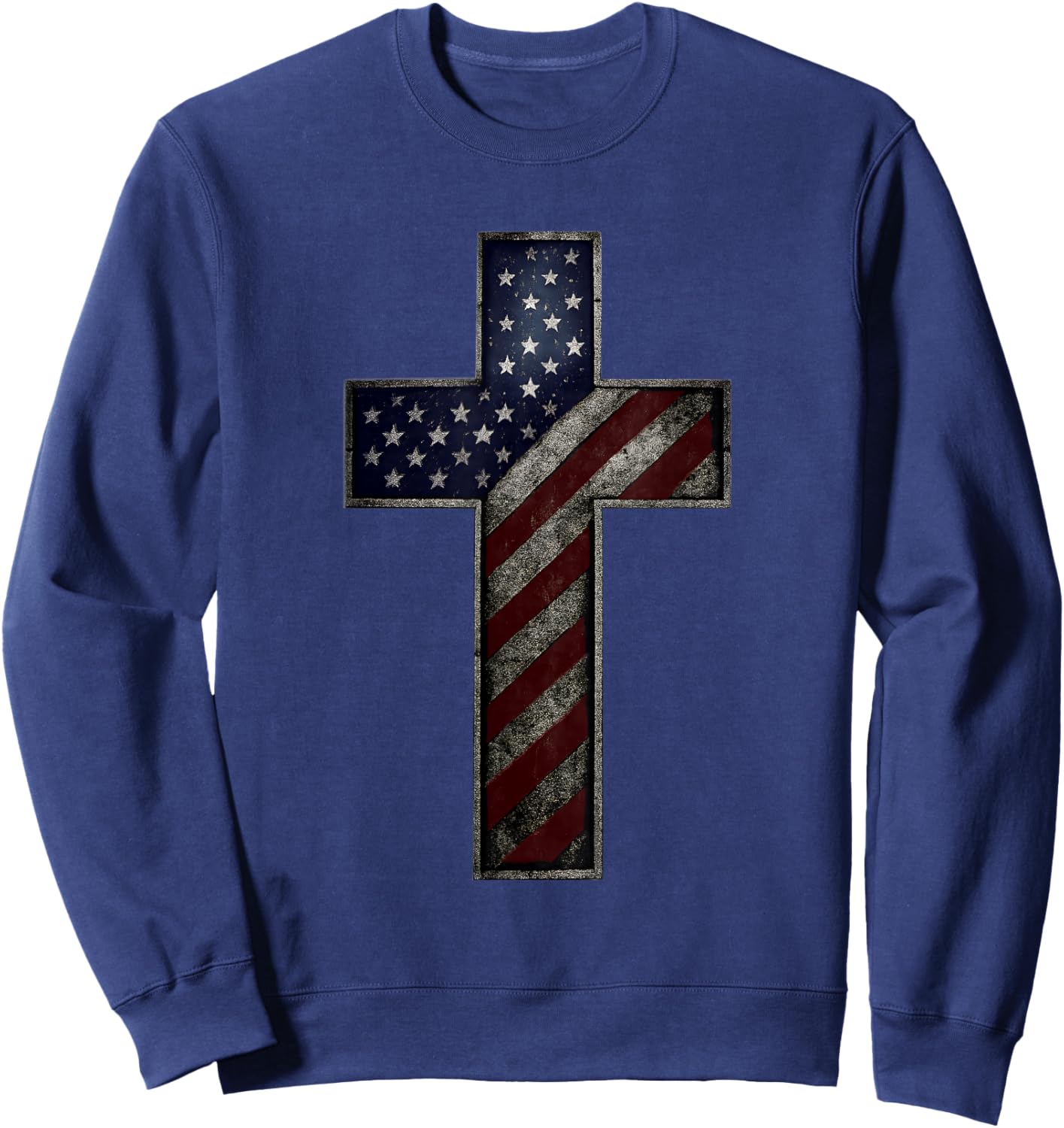 Grunge Patriotic Christian USA American Flag Christ Faith Sweatshirt - Sweatshirt | Navy