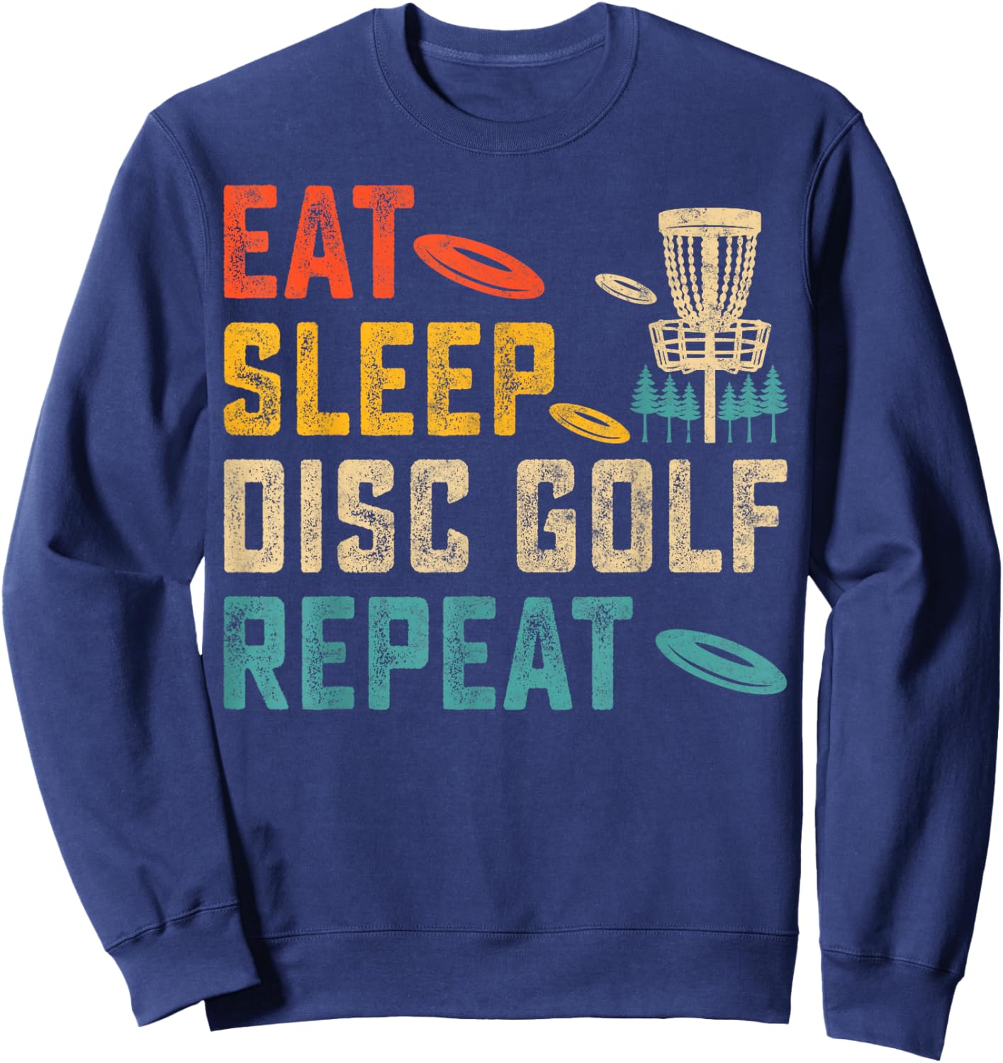 Vintage Eat Sleep Disc Golf Repeat Player Golfer Golfing Sweatshirt - Sweatshirt | Navy