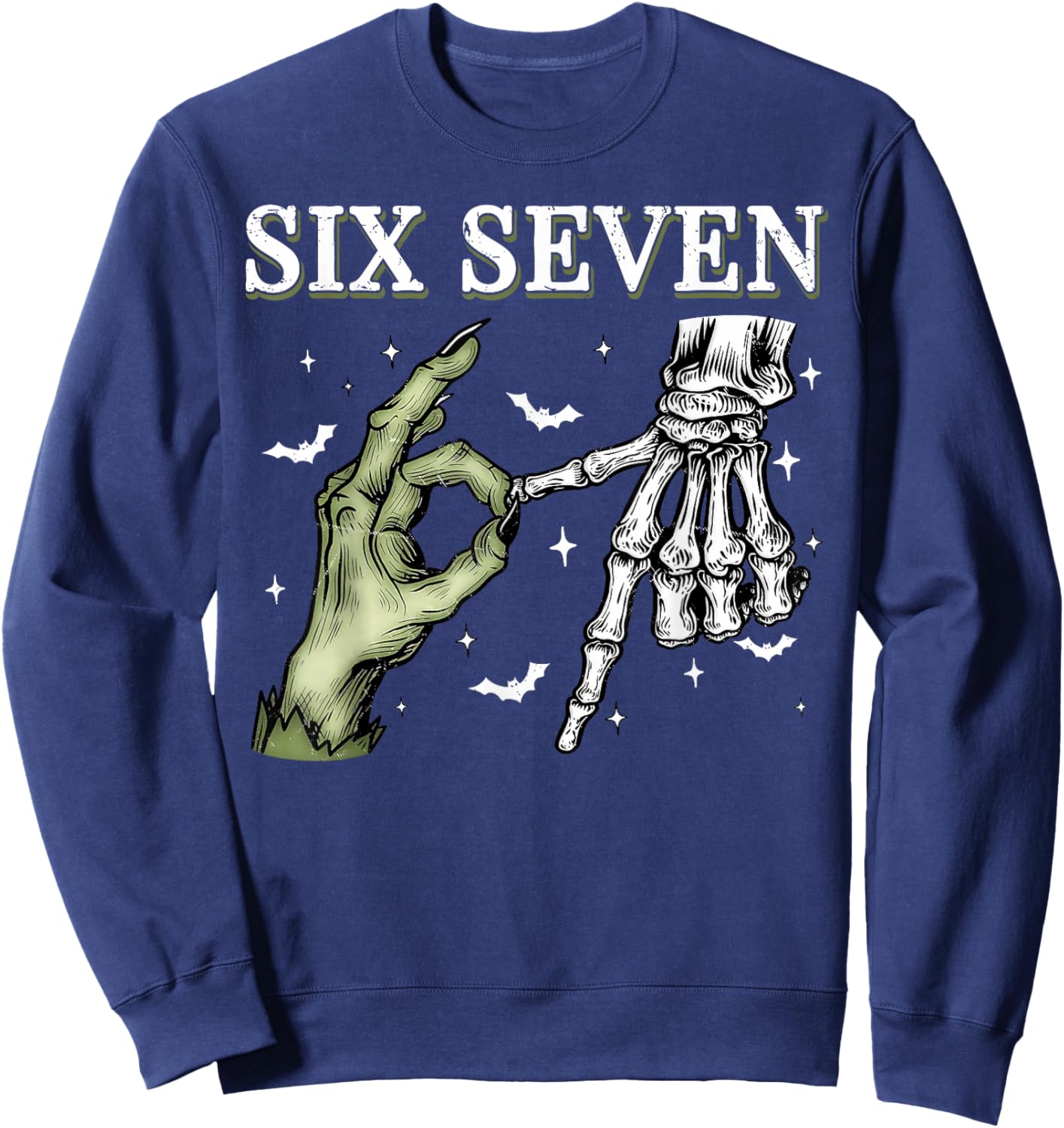 Haunted by 67 – Funny Skeleton Hands Halloween Costume Sweatshirt - Sweatshirt | Navy