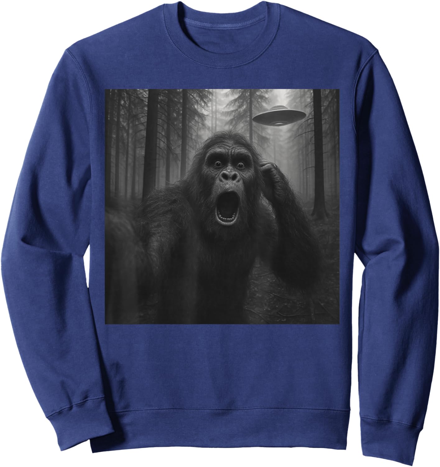 Bigfoot Alien UFO Selfie Funny Sasquatch Meme Men Women Kids Sweatshirt - Sweatshirt | Navy
