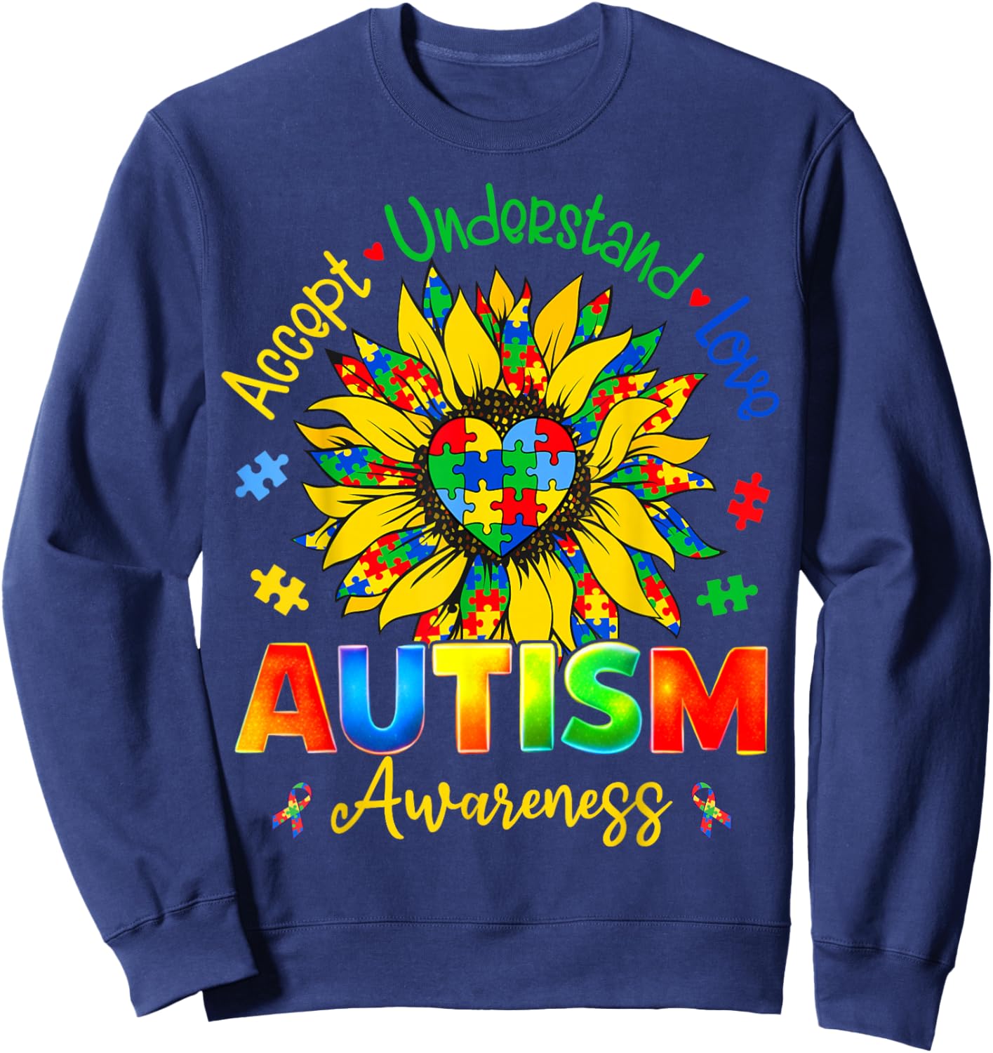 Autism Awareness Sunflower Men Women Kids Autism Sunflower Sweatshirt - Sweatshirt | Navy
