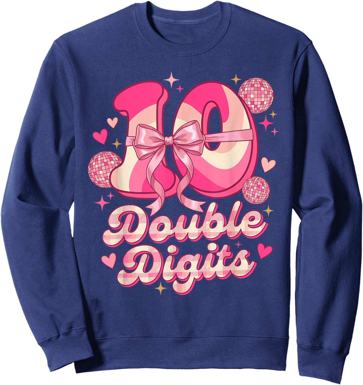 Double Digits Birthday Girl 10th Birthday Coquette Bow Sweatshirt - Sweatshirt | Navy