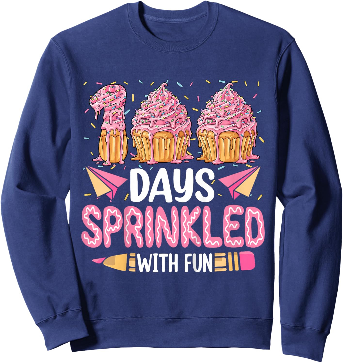 100 Days Sprinkled with Fun Cupcake 100th Day of School Girl Sweatshirt - Sweatshirt | Navy