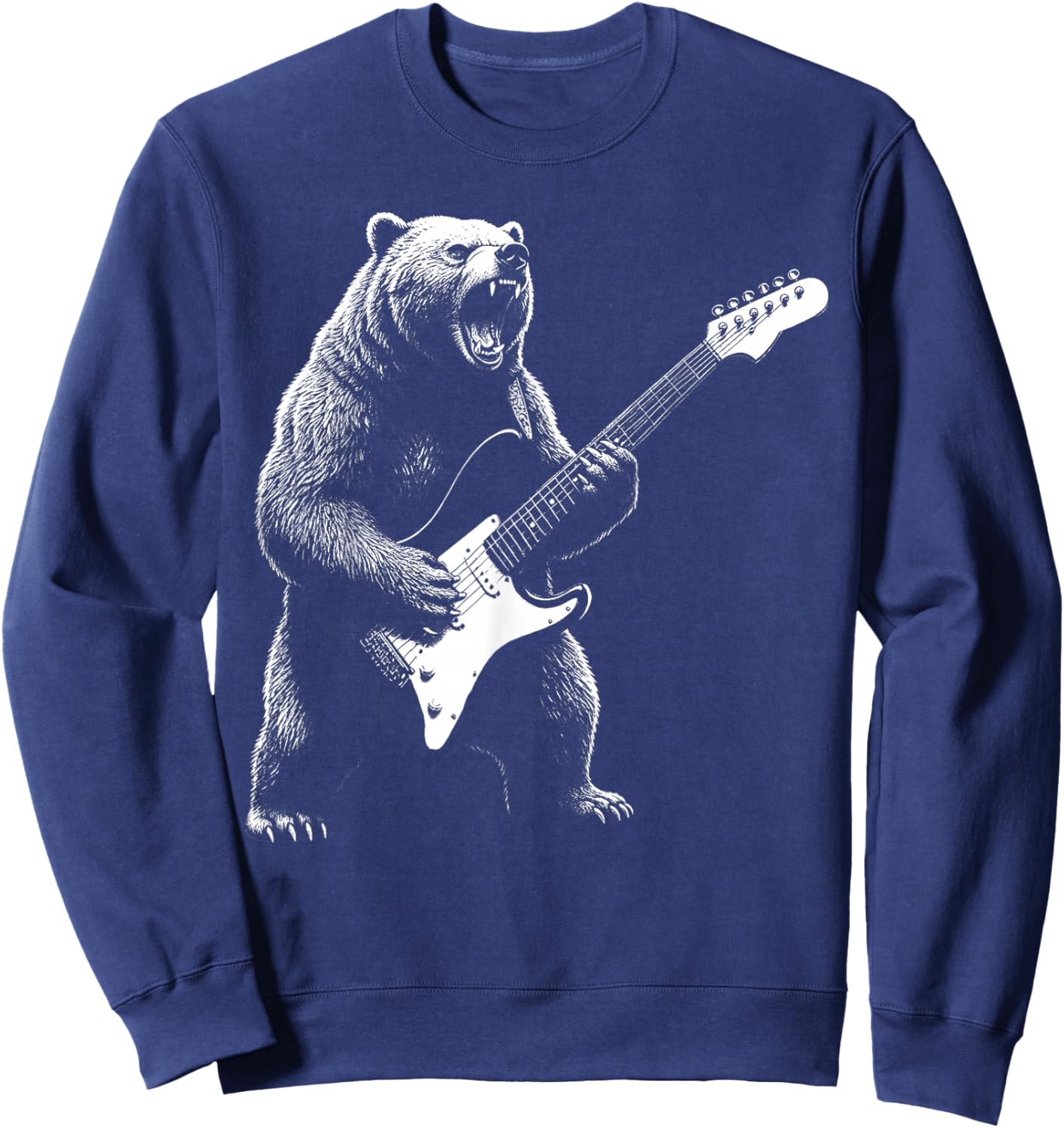 Retro Bear Playing Bass Guitar Lovers Christmas Sweatshirt - Sweatshirt | Navy