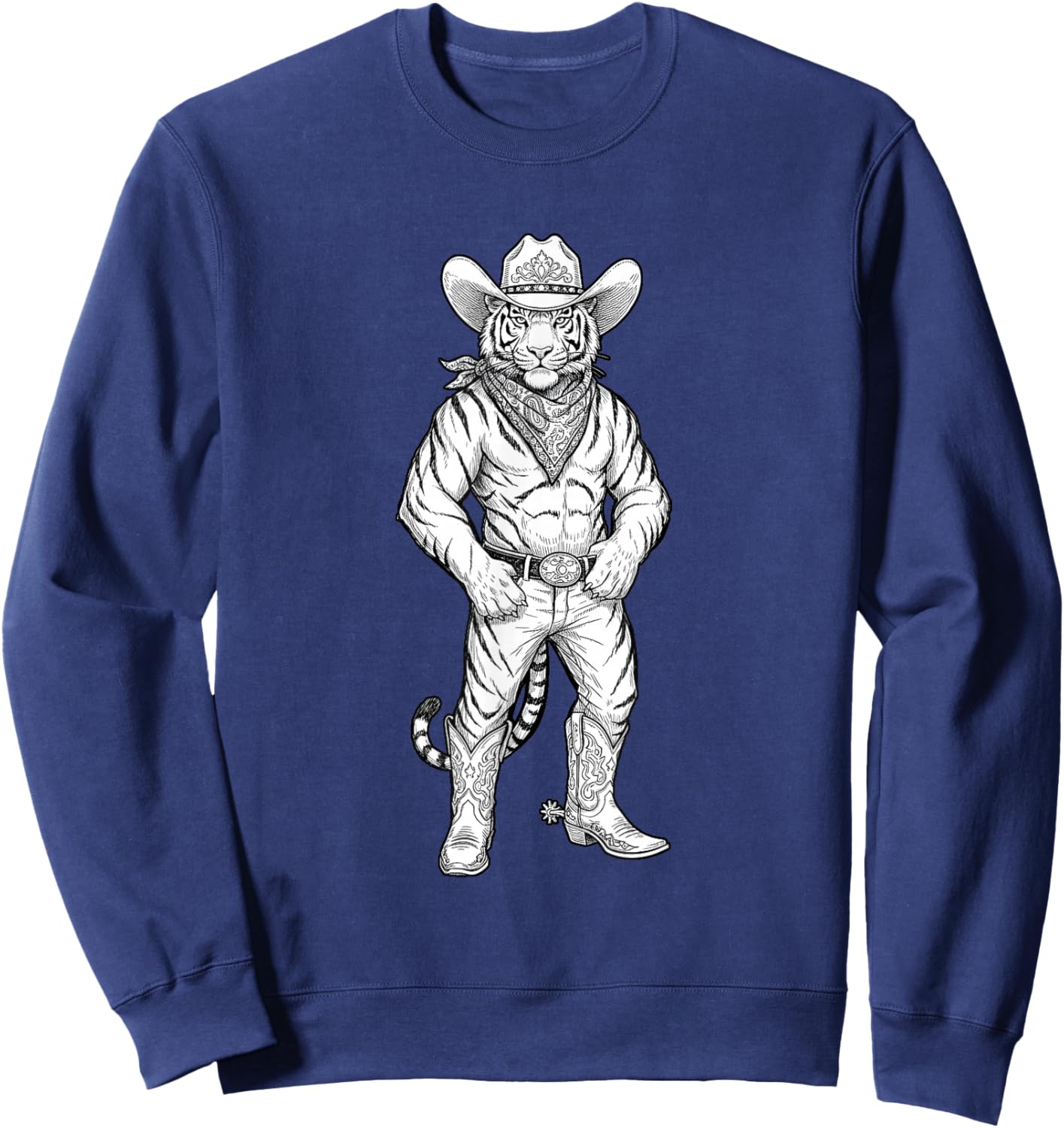 Howdy Tiger Cowboy Western Country Vintage Sketch Art Sweatshirt - Sweatshirt | Navy