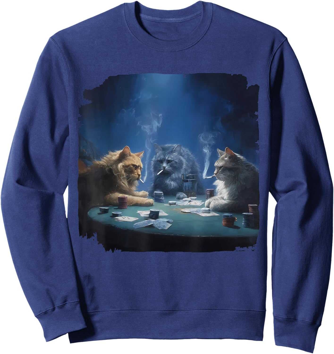 Funny Cats Smoking Playing Poker Gambling Pot Cards Meme Sweatshirt - Sweatshirt | Navy
