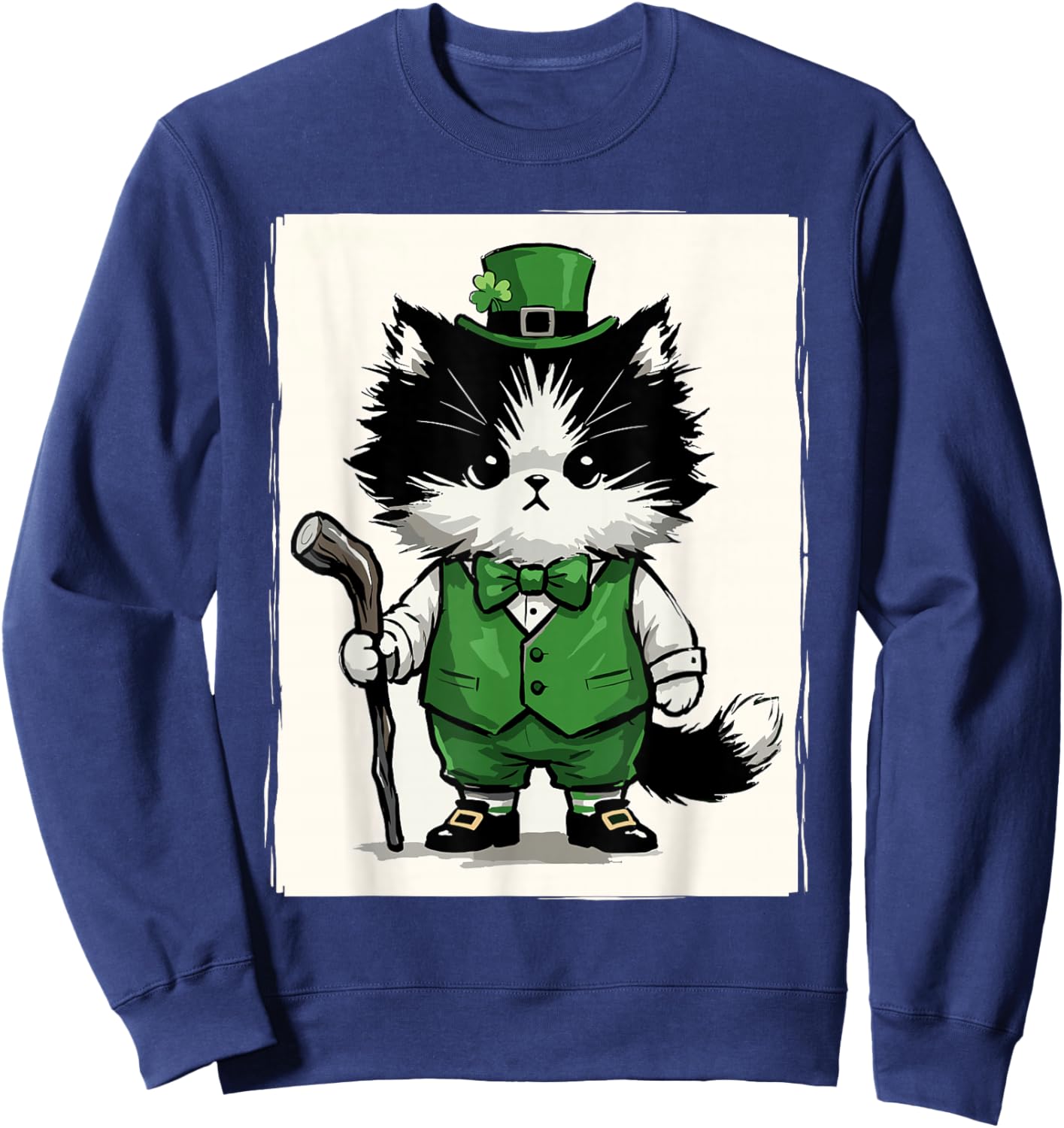 Cat Irish Shamrock Funny St. Patrick's Day Sweatshirt - Sweatshirt | Navy