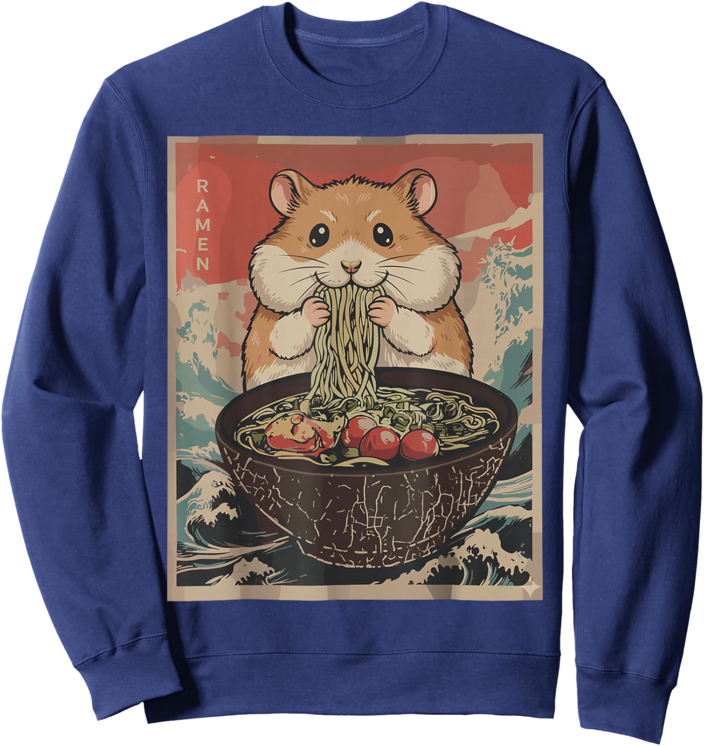 Funny Hamster Ramen Kawaii Anime Japanese Graphic Women Men Sweatshirt - Sweatshirt | Navy