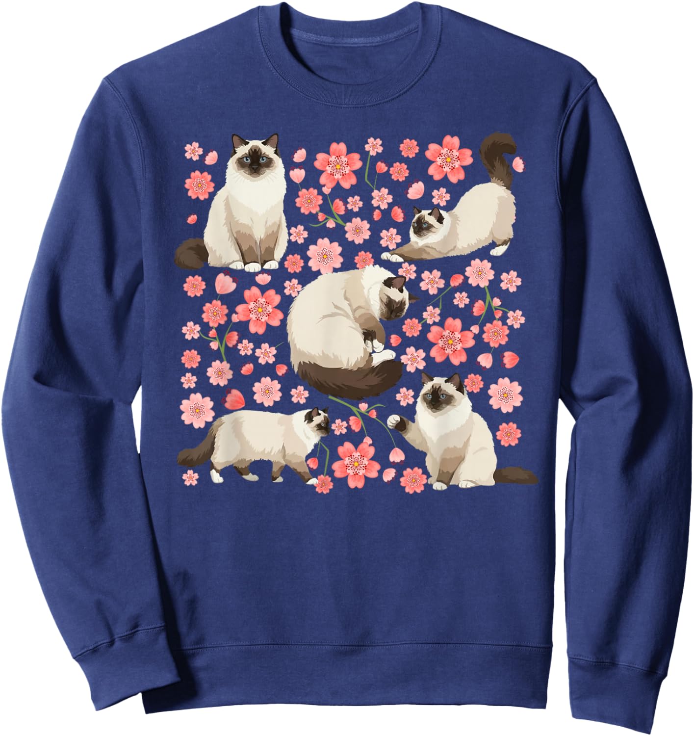 Birman Cat Owner Flowers Birman Cat Lover Sweatshirt - Sweatshirt | Navy