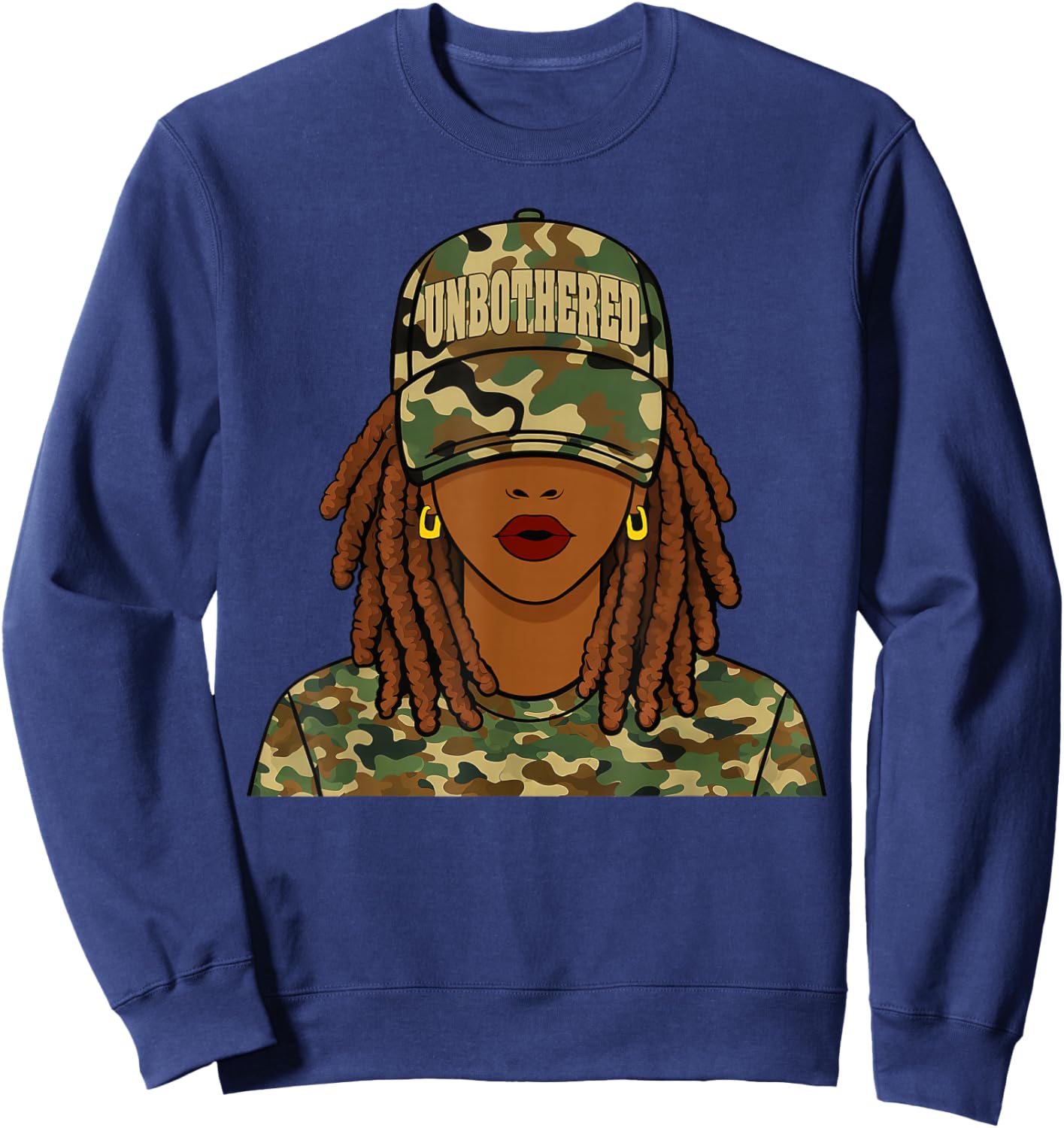 Unbothered Loc'd Girl Woman Camo Cap Black Women Sweatshirt - Sweatshirt | Navy