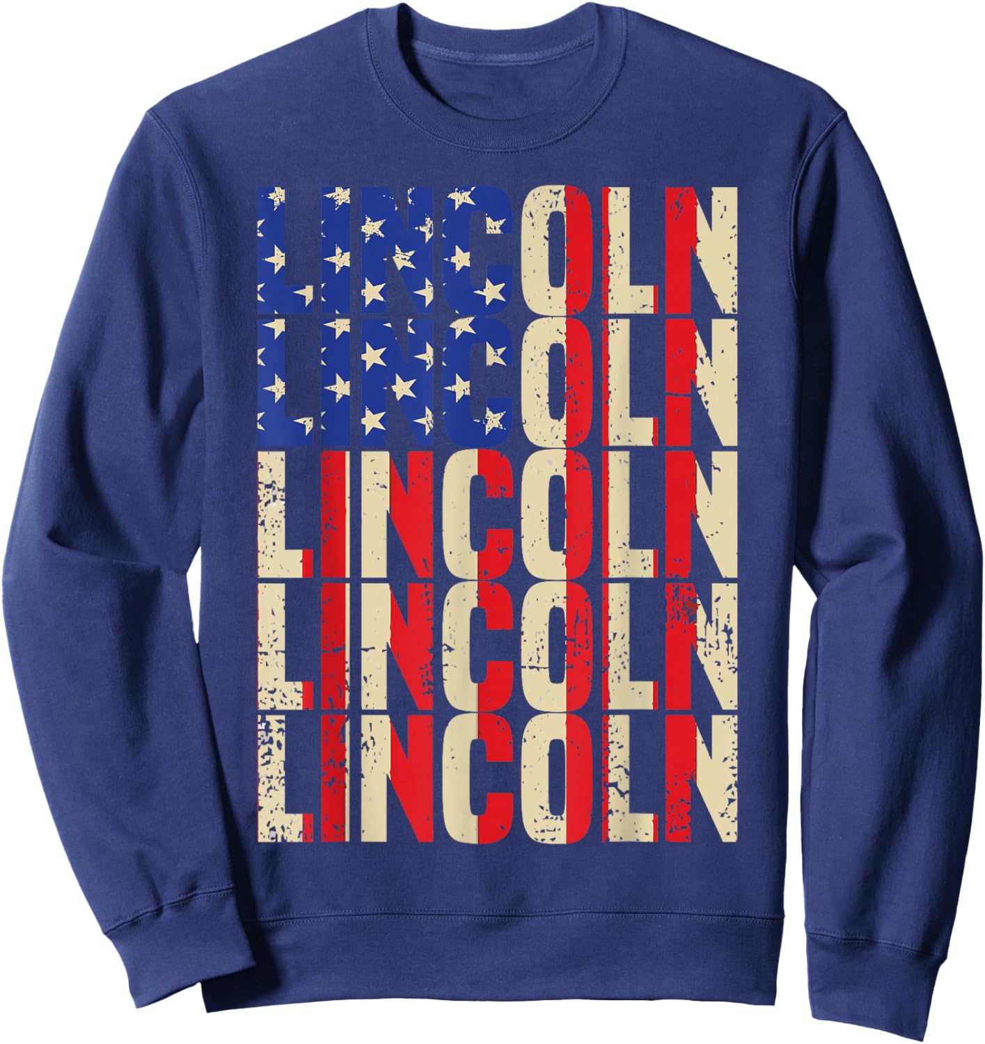 Lincoln First Name Boy Men American Flag Vintage Style USA Sweatshirt - Sweatshirt | Navy
