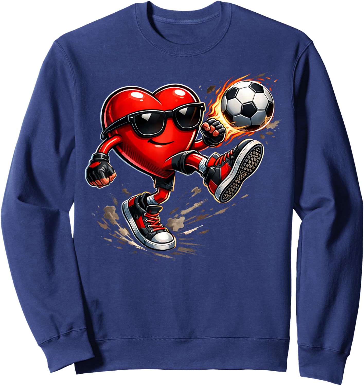 Cute Heart Playing Soccer Valentines Day Soccer Boys Kids Sweatshirt - Sweatshirt | Navy