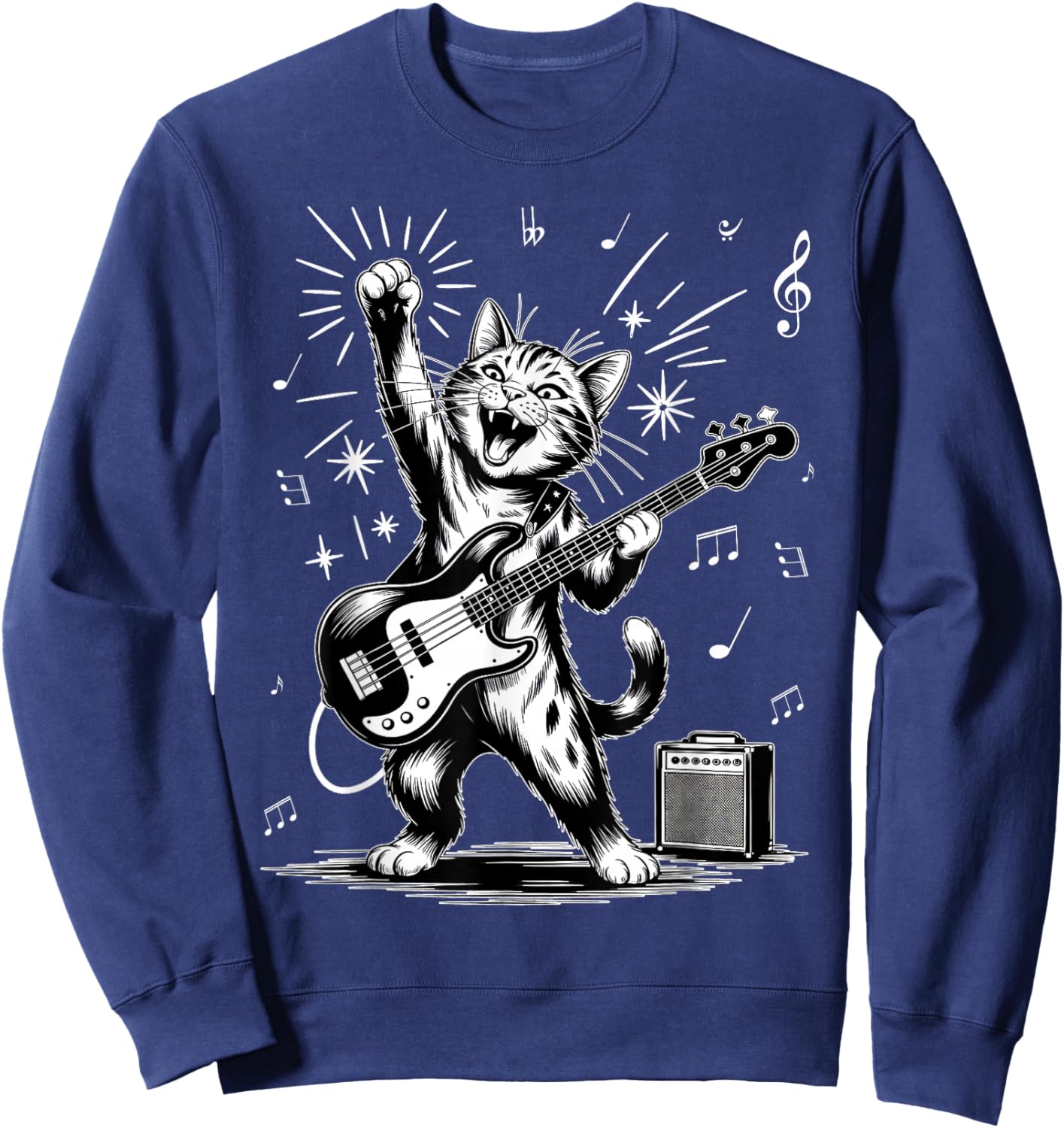 Cat Playing Bass Guitar Animal Sweatshirt - Sweatshirt | Navy