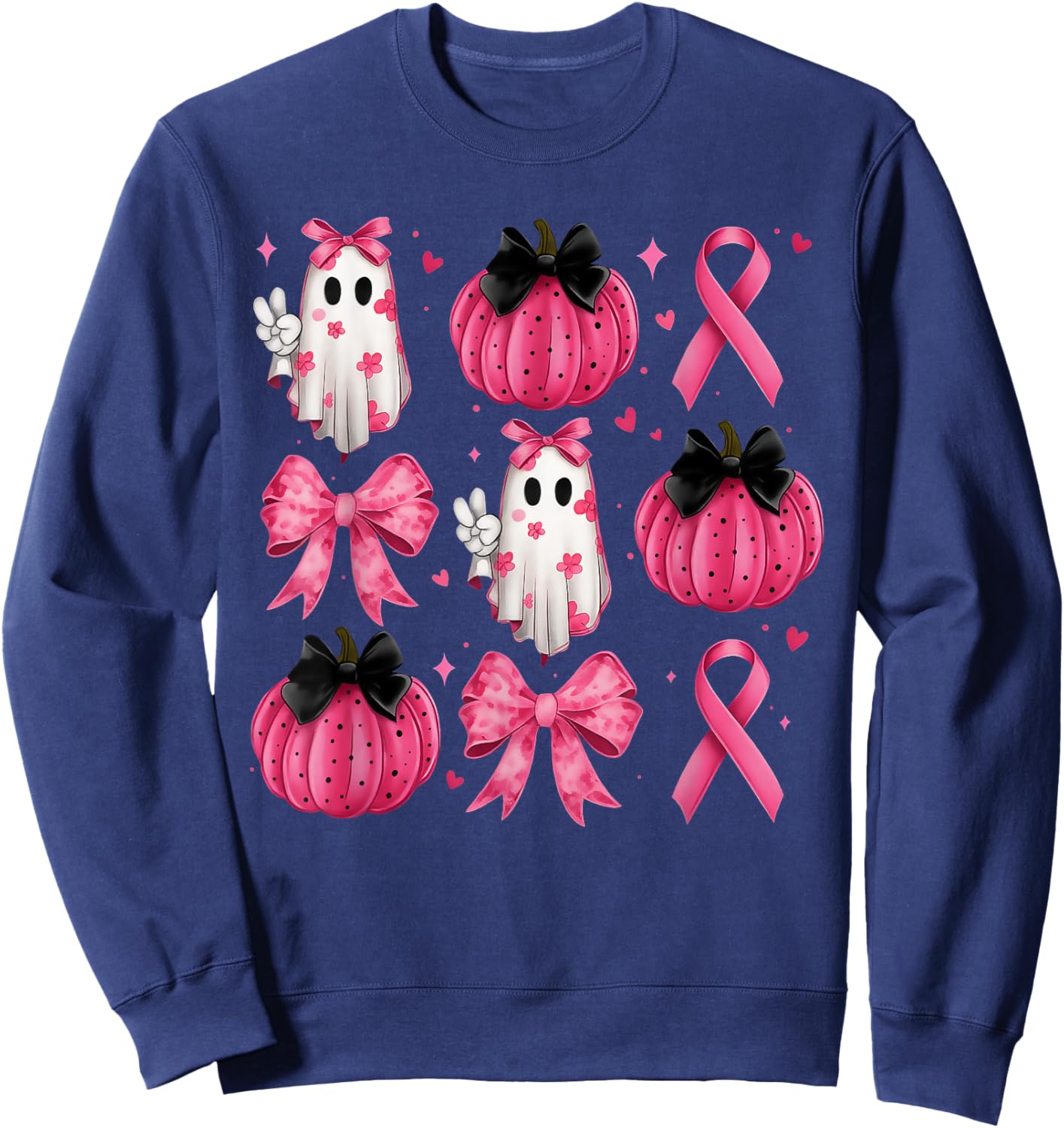 Breast Cancer Awareness Pink Pumpkin Ghost Women Men Kids Sweatshirt - Sweatshirt | Navy