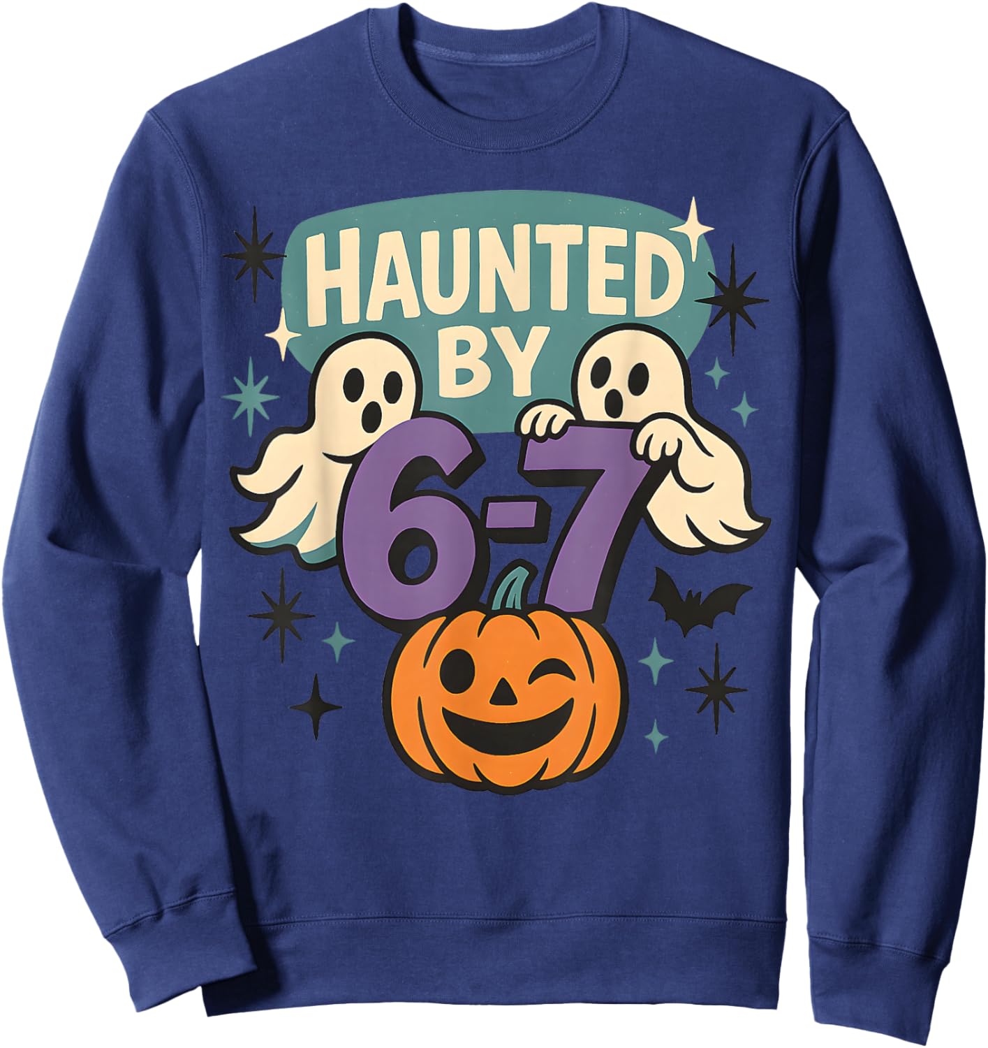 Haunted by 6-7 Retro Halloween 67 Ghost Pumpkin Funny Kids Sweatshirt - Sweatshirt | Navy