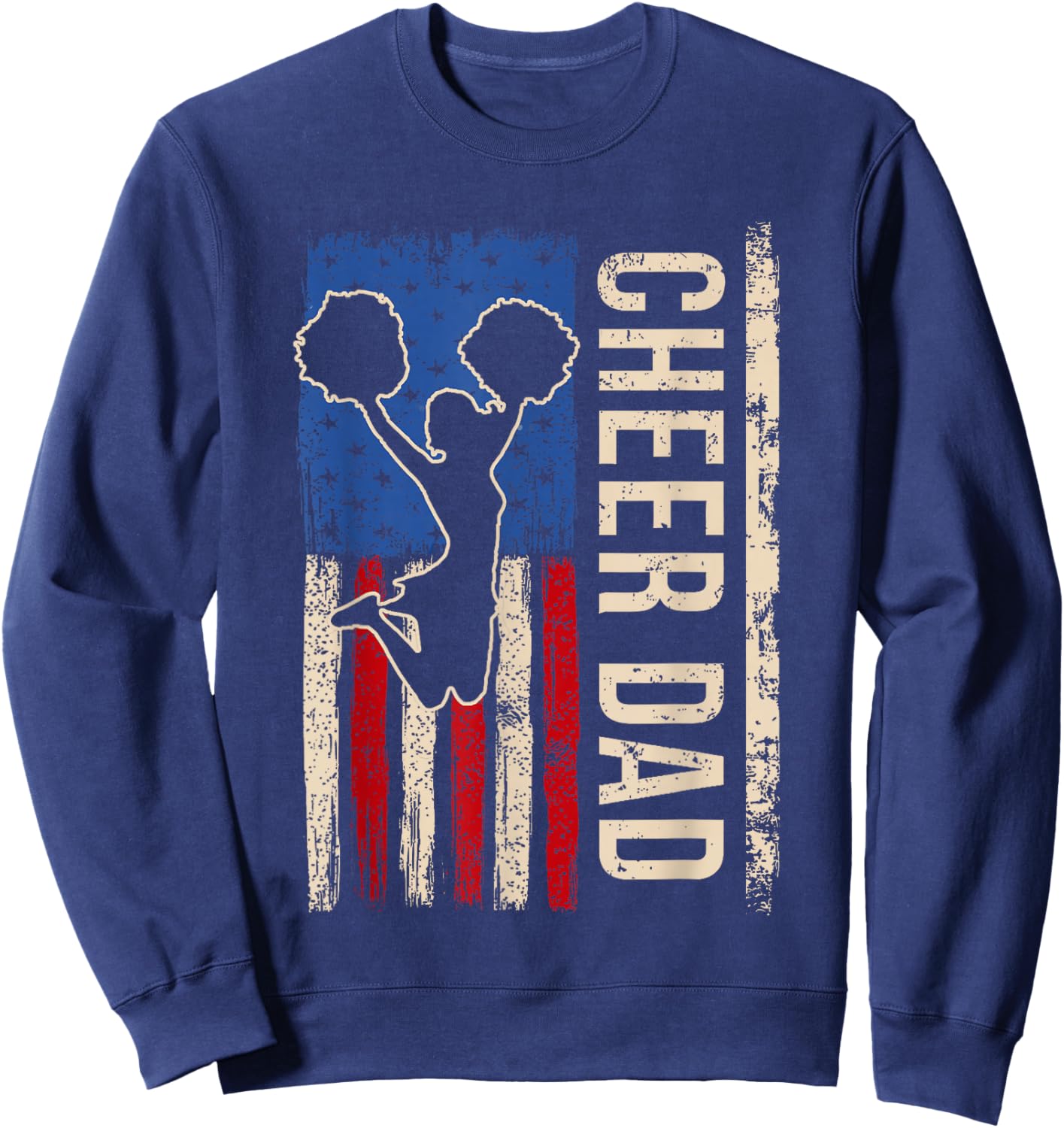 Vintage Cheer Dad Cheerleading American Flag Men Design Sweatshirt - Sweatshirt | Navy
