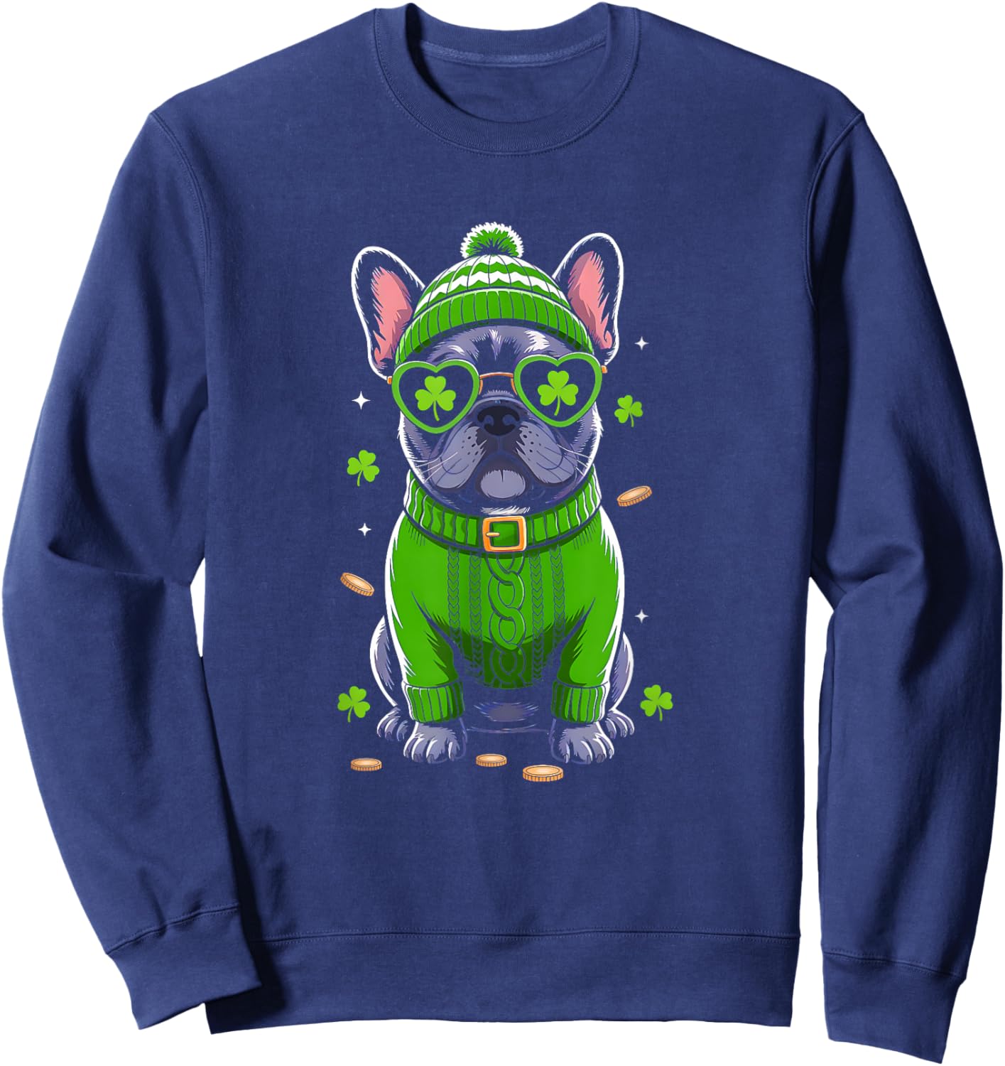 French Bulldog Dog St Patricks Day Lucky Shamrock Dog Lover Sweatshirt - Sweatshirt | Navy