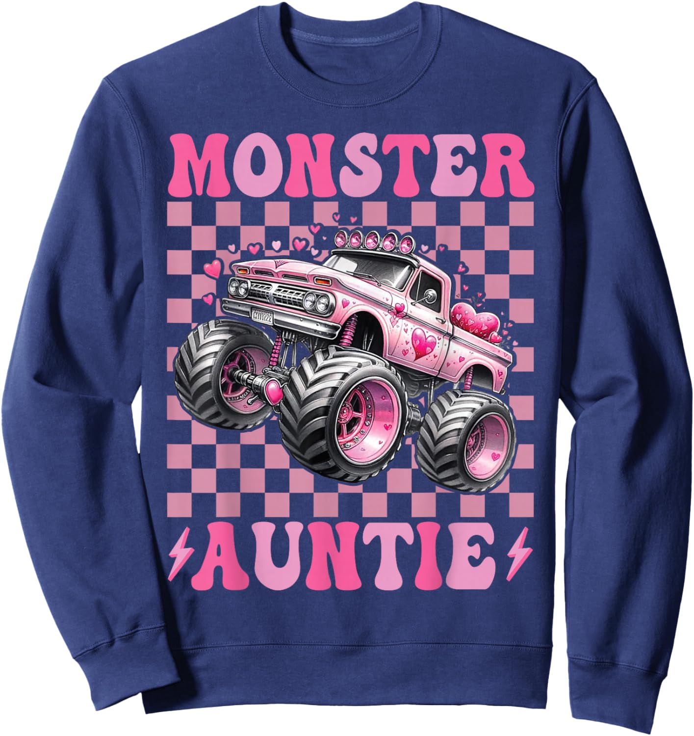 Monster Truck Auntie Family Matching Monster Trucks Birthday Sweatshirt - Sweatshirt | Navy