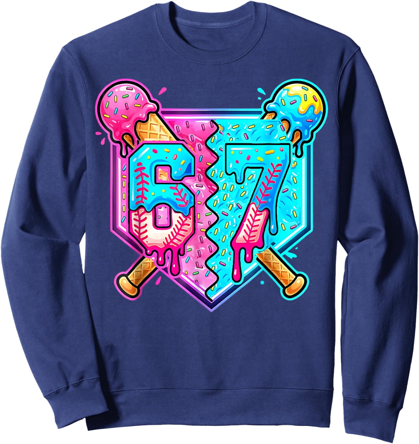 Baseball Drip 67 Six Seven Number 67 Player 67th Birthday Sweatshirt - Sweatshirt | Navy