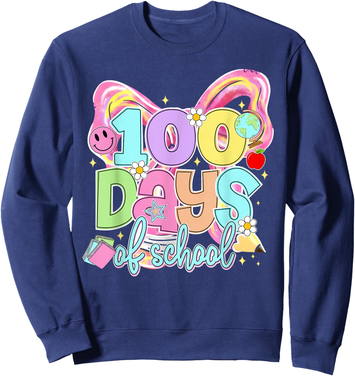 100th Day of School Coquette Bow 100 Days Teacher Girl Women Sweatshirt - Sweatshirt | Navy