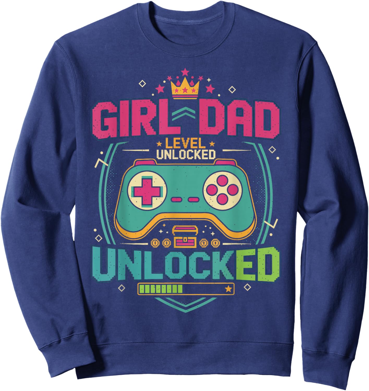 Girl Dad Level: Unlocked New Baby Girl Announcement Sweatshirt - Sweatshirt | Navy