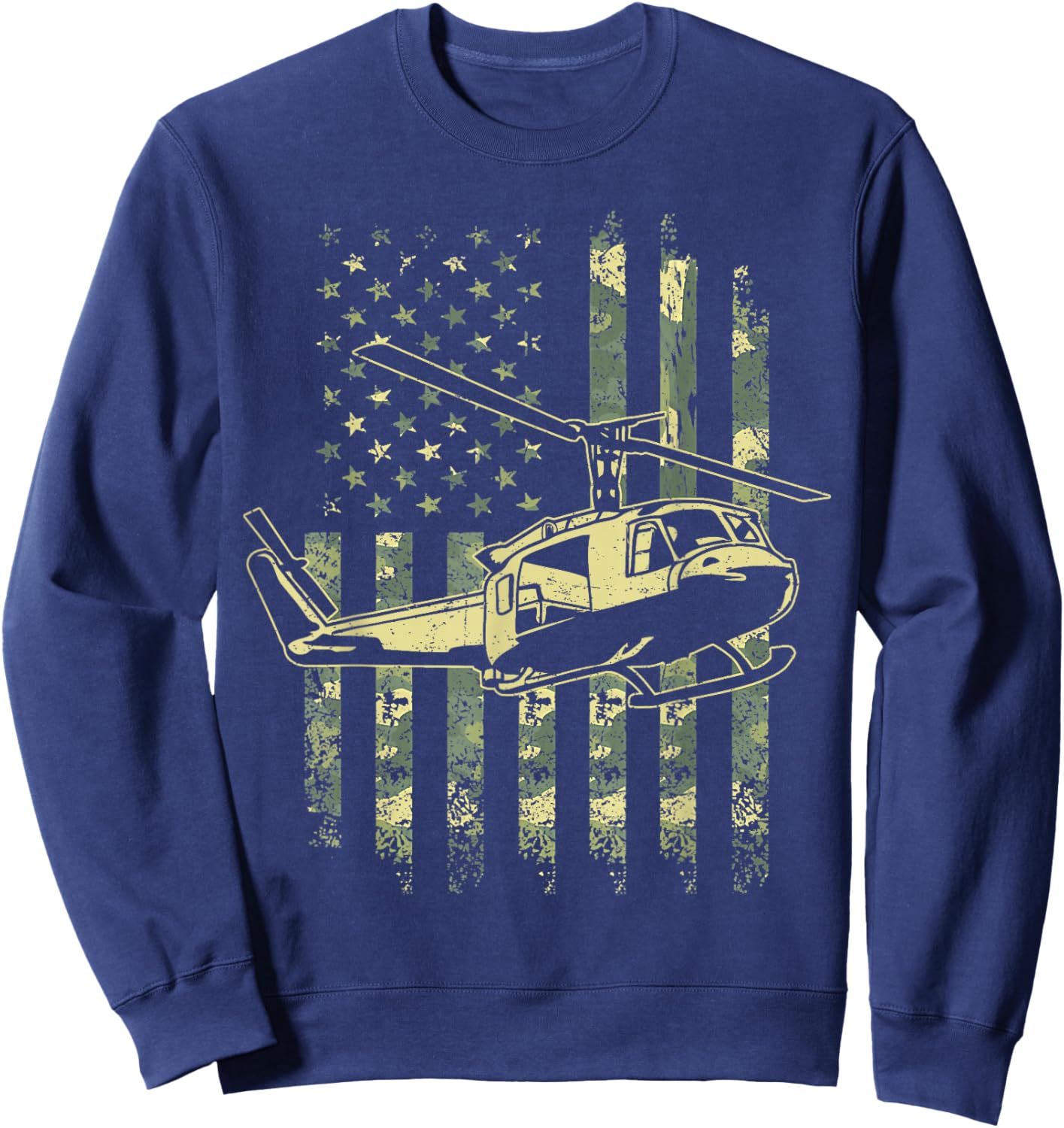 UH-1 Huey Flag US Camouflage Military Helicopter Pilot Sweatshirt - Sweatshirt | Navy