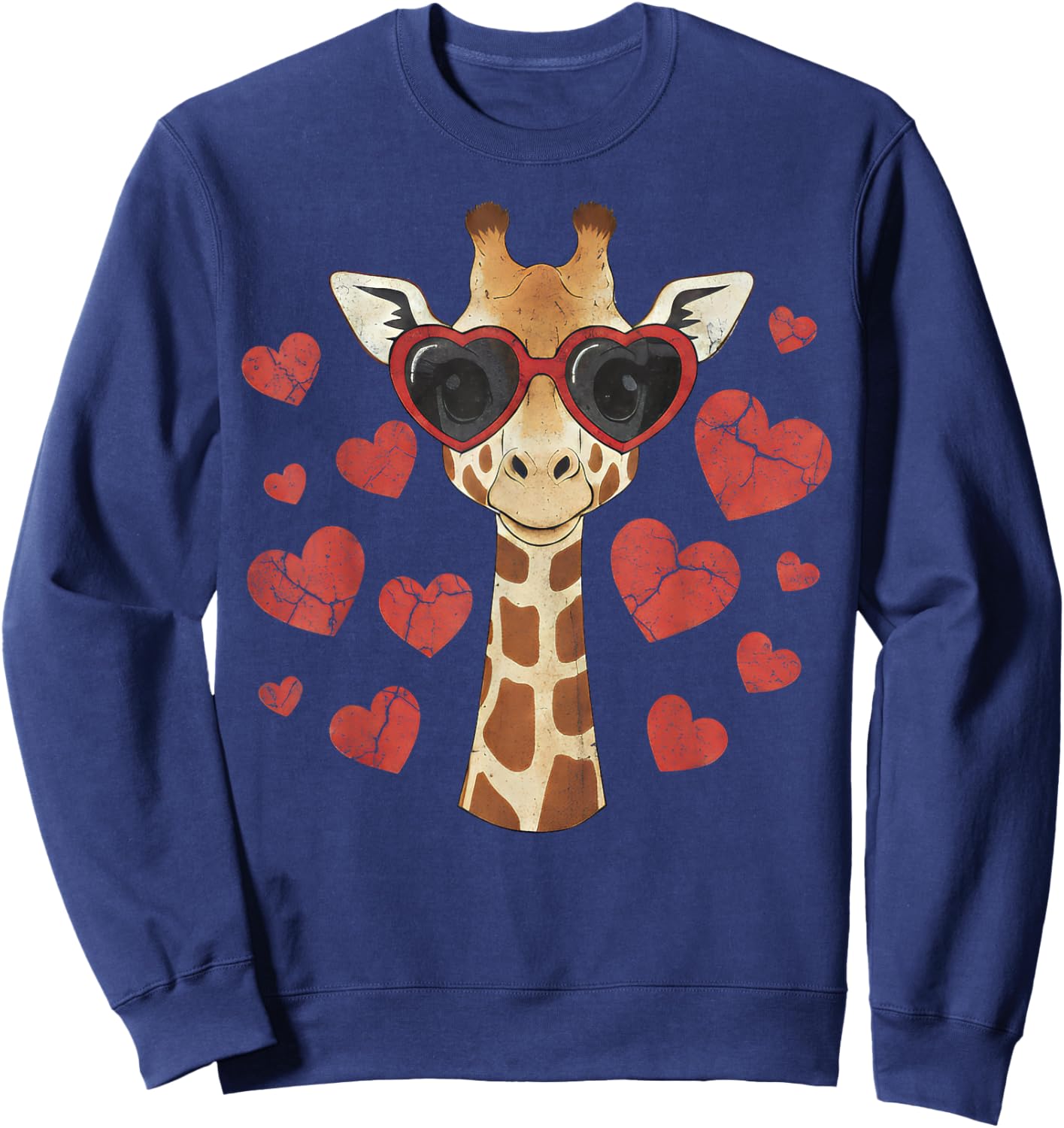 Giraffe Heart Glasses Cute Valentines Day Animal Lover Sweatshirt - Sweatshirt | Navy