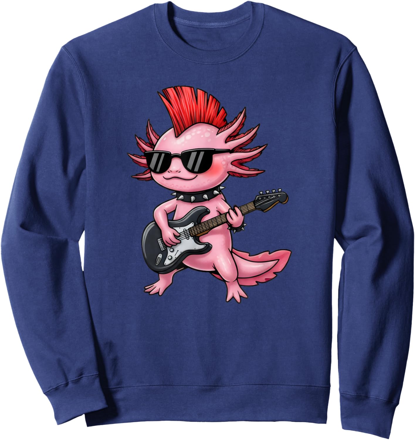 Punk Rock Axolotl Playing Guitar Funny Cool Rock'n Roll Sweatshirt - Sweatshirt | Navy