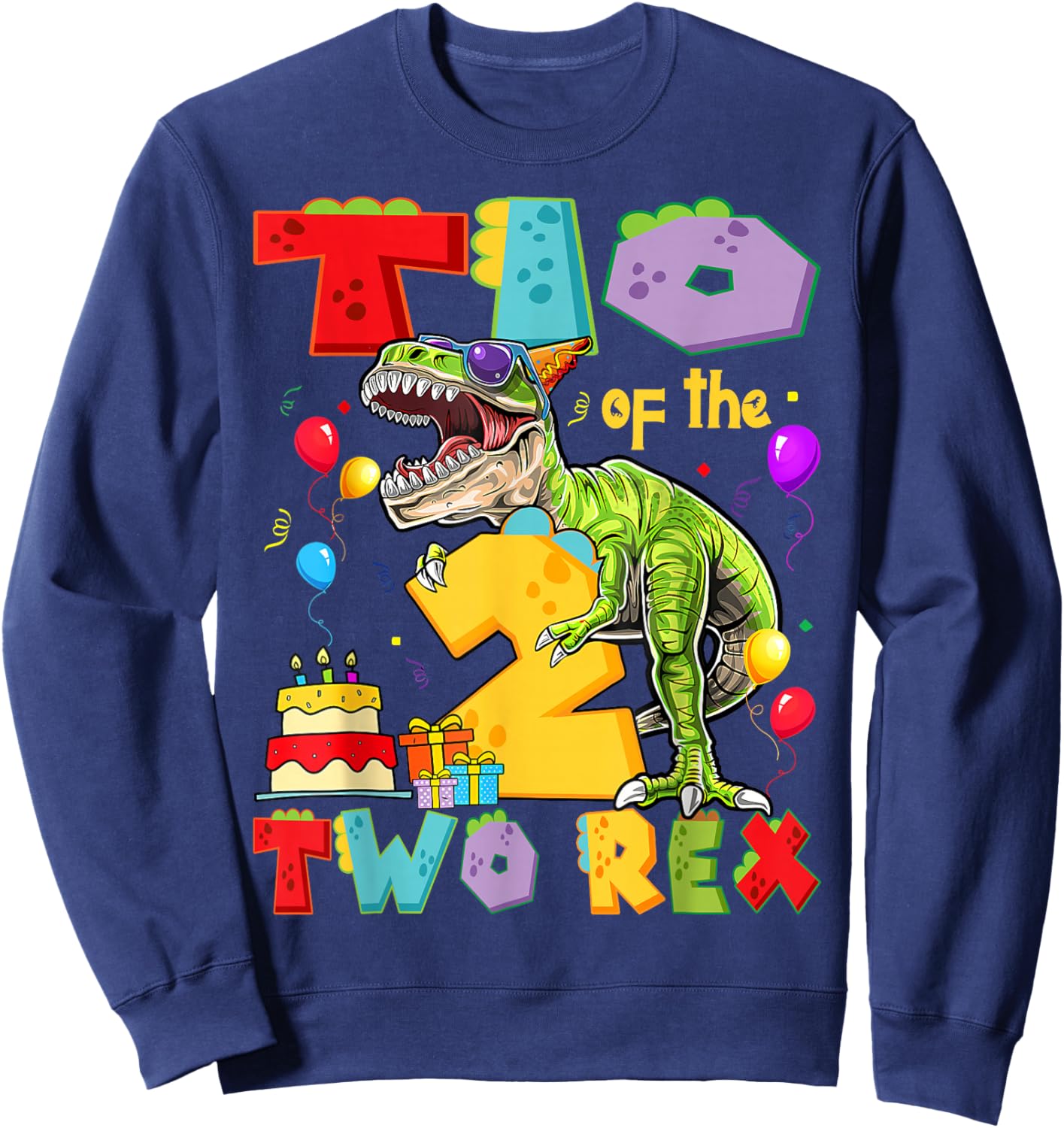 TIO of The Two Rex 2nd Birthday Boy Dinosaur T-Rex Sweatshirt - Sweatshirt | Navy