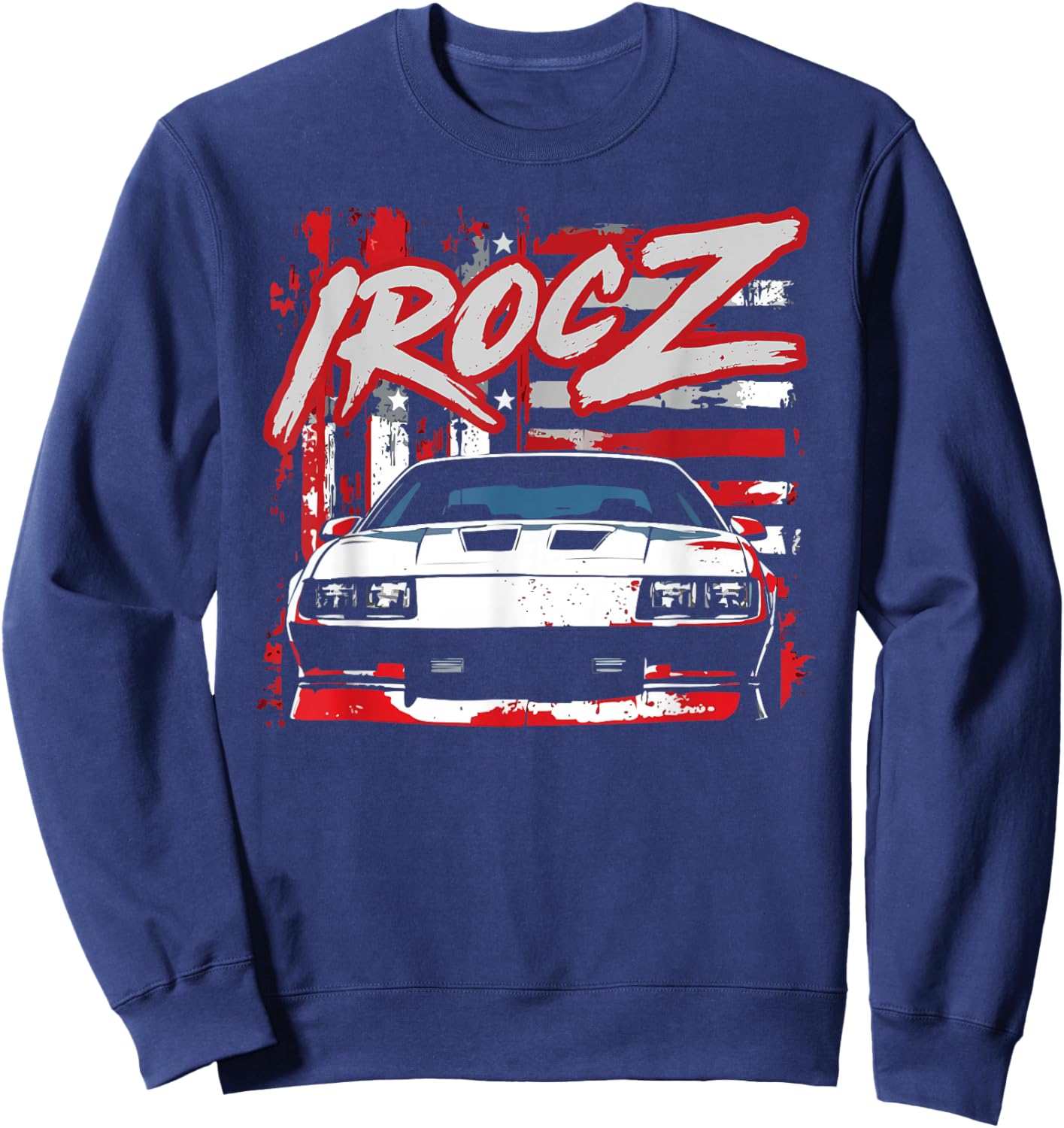 American Classic 1985 IROC Z Front Profile Shot USA Flag Sweatshirt - Sweatshirt | Navy