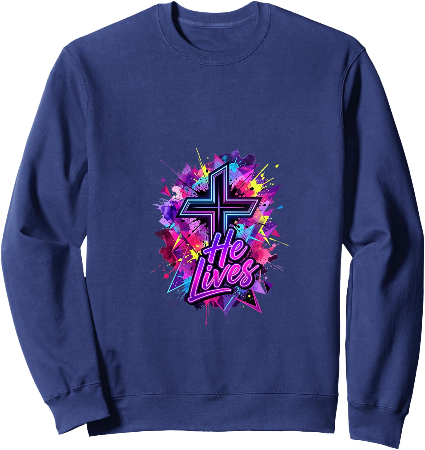 Women's Christian - He is Risen and Still Lives! Religious Easter V-Neck Sweatshirt - Sweatshirt | Navy