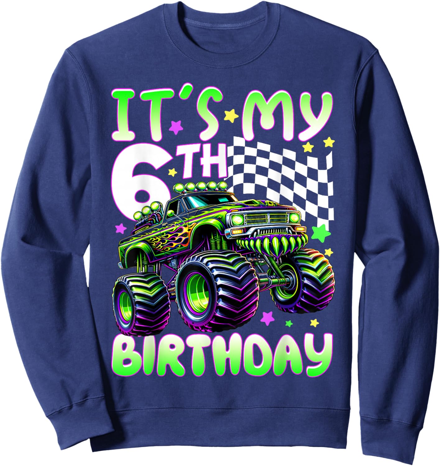 It's My 6th Birthday Boy Monster Truck 6 Year Old Bday Kids Sweatshirt - Sweatshirt | Navy
