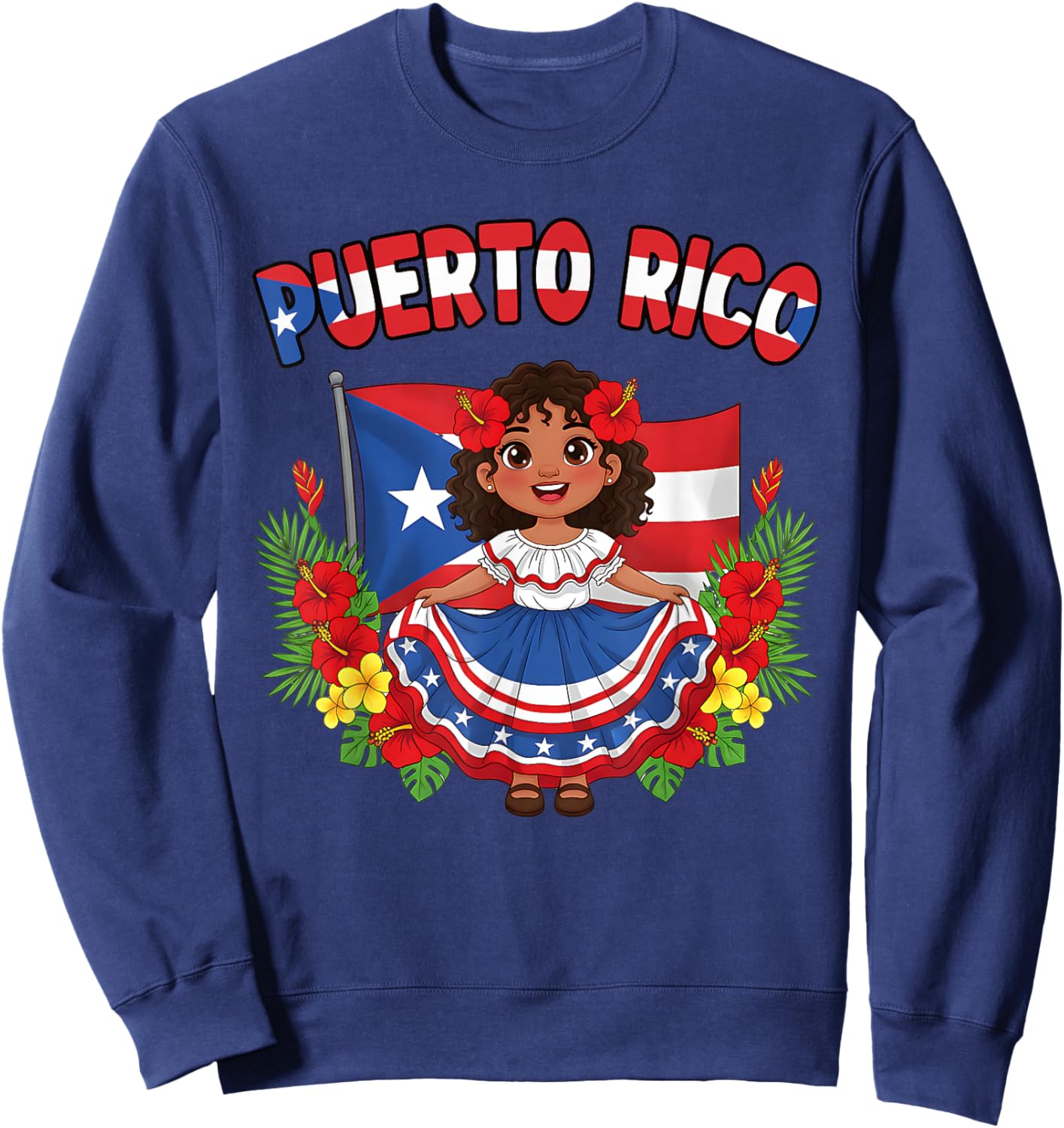 Flowers Puerto Rico Boricua Traditional Puerto Rican Girl Sweatshirt - Sweatshirt | Navy