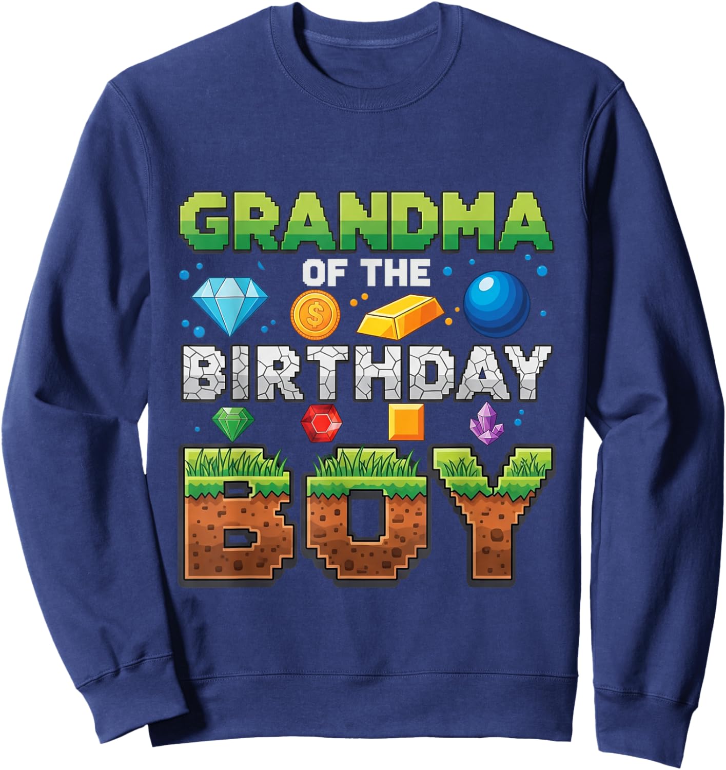 Grandma of The Birthday Boy Game Pixel Number Sweatshirt - Sweatshirt | Navy
