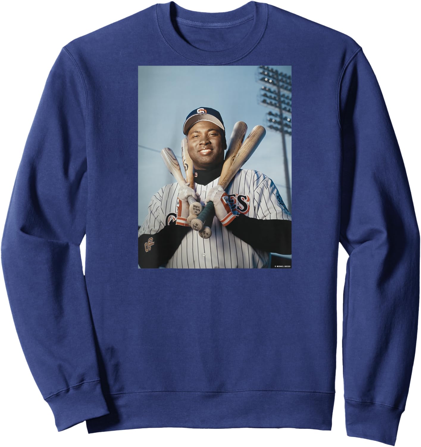Tony Gwynn Fielder San Diego Mr Padres by Michael Grecco Raglan Baseball Sweatshirt - Sweatshirt | Navy
