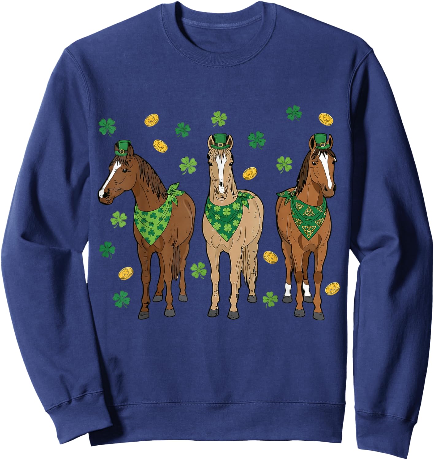 St Patrick's Day Horses Equestrian Women Girls Kids Men Sweatshirt - Sweatshirt | Navy