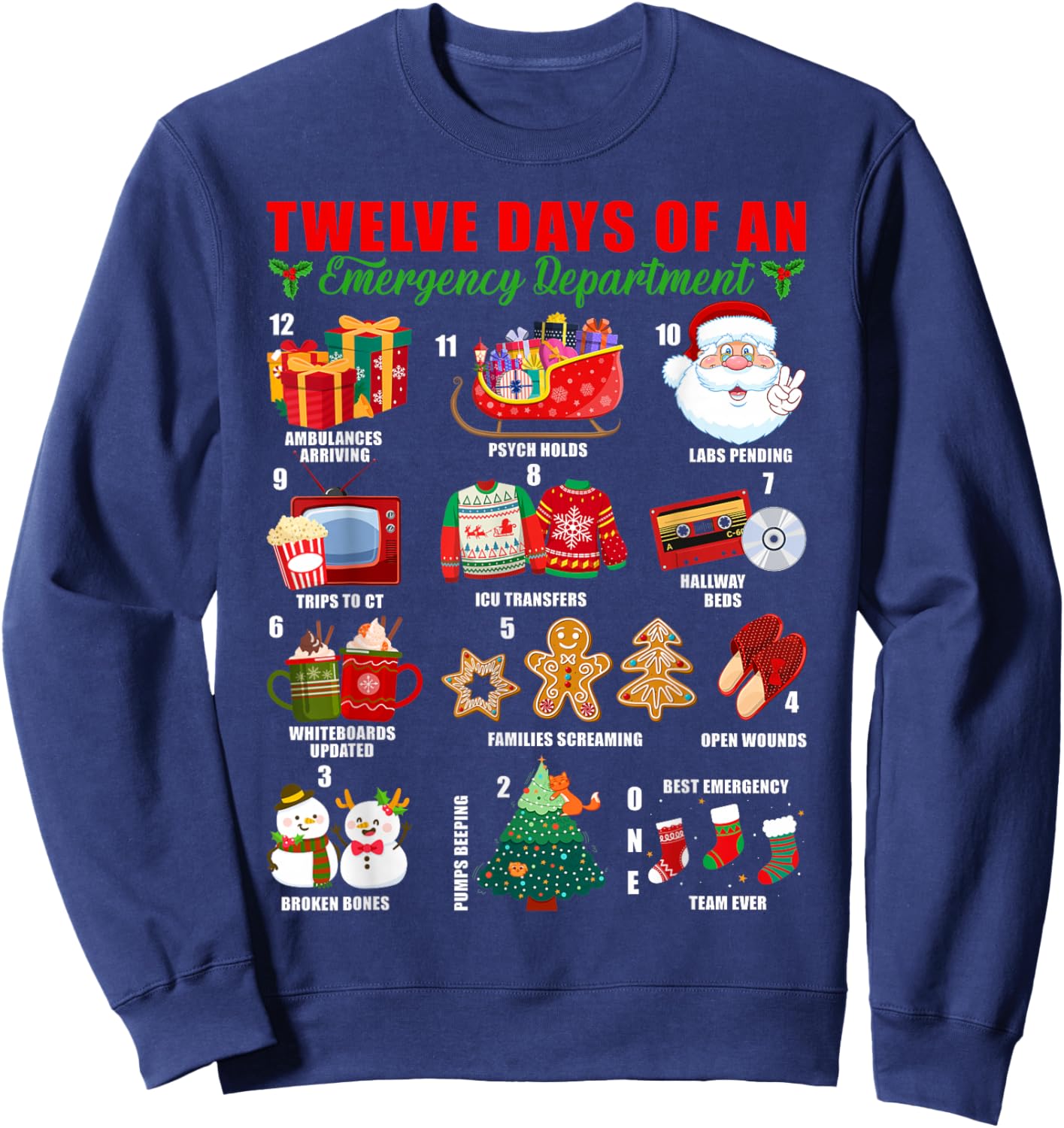 Twelve Days of an Emergency Department ED Nurse Christmas Sweatshirt - Sweatshirt | Navy