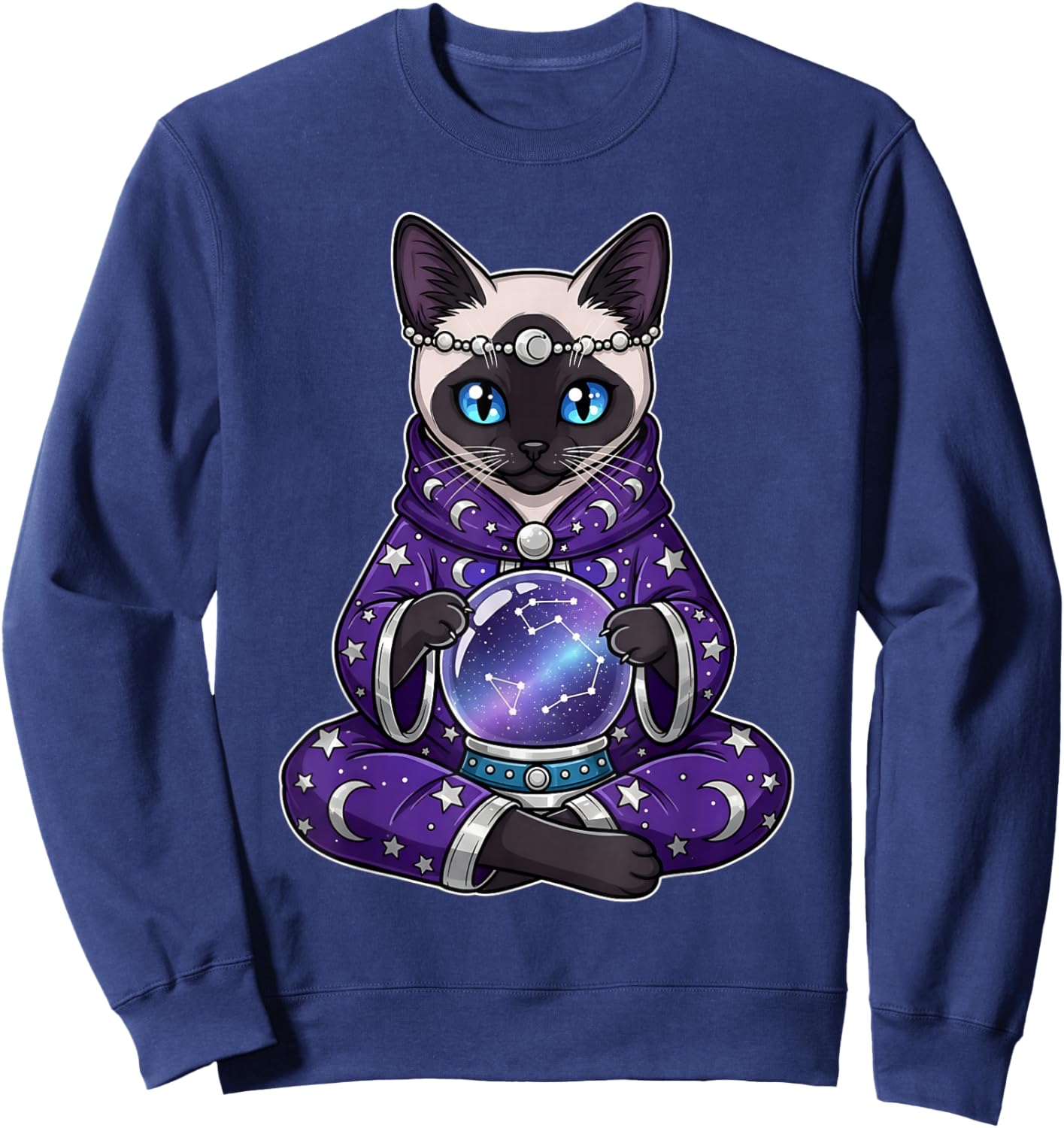 Celestial Cat Oracle Tarot Card Mystical Cats Sweatshirt - Sweatshirt | Navy