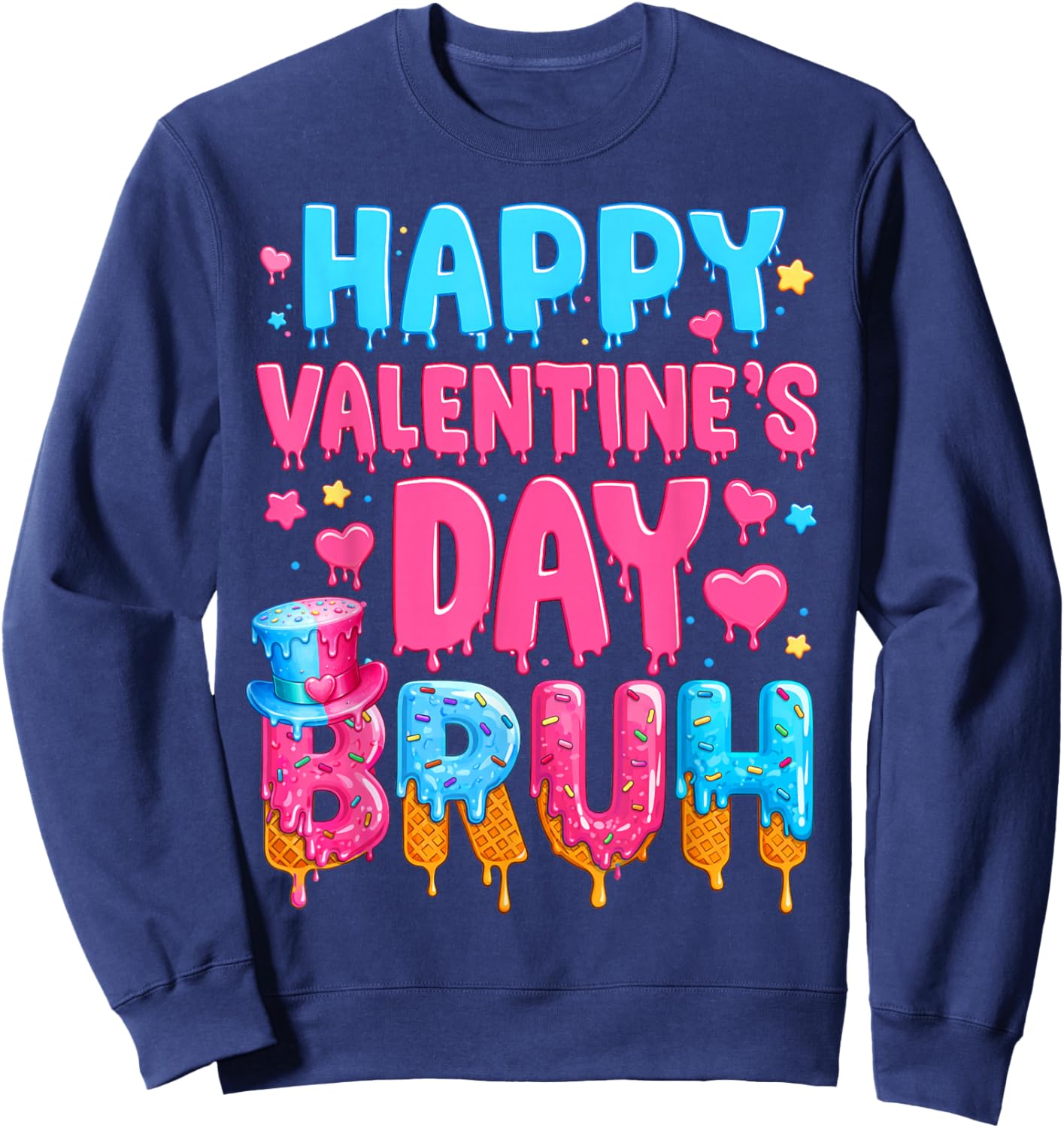 Happy Valentines Day Bruh Ice Cream Drip Valentine Kids Boys Sweatshirt - Sweatshirt | Navy