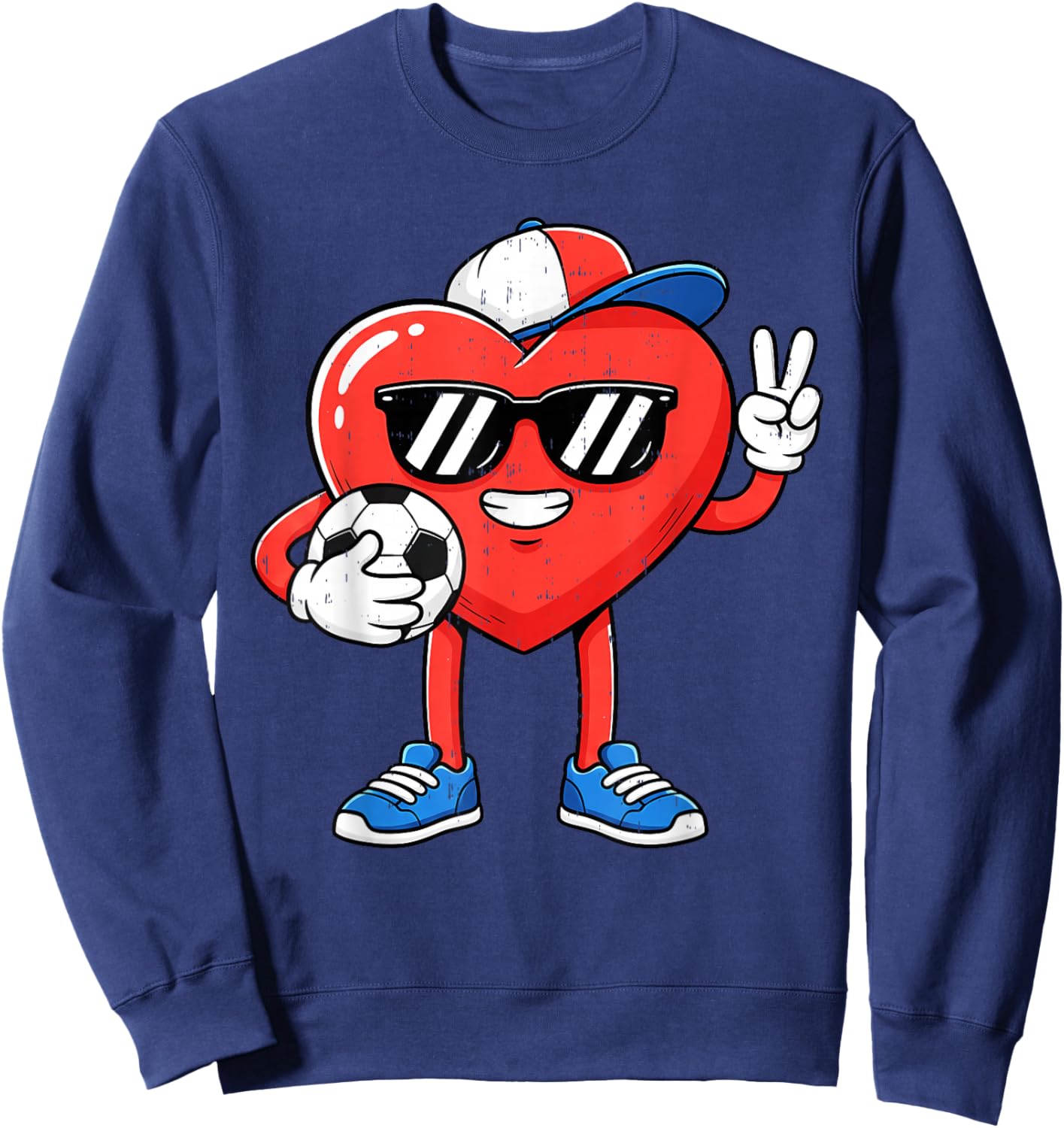 Heart Play Soccer Valentines Day for Teens Boys Girls Kids Sweatshirt - Sweatshirt | Navy