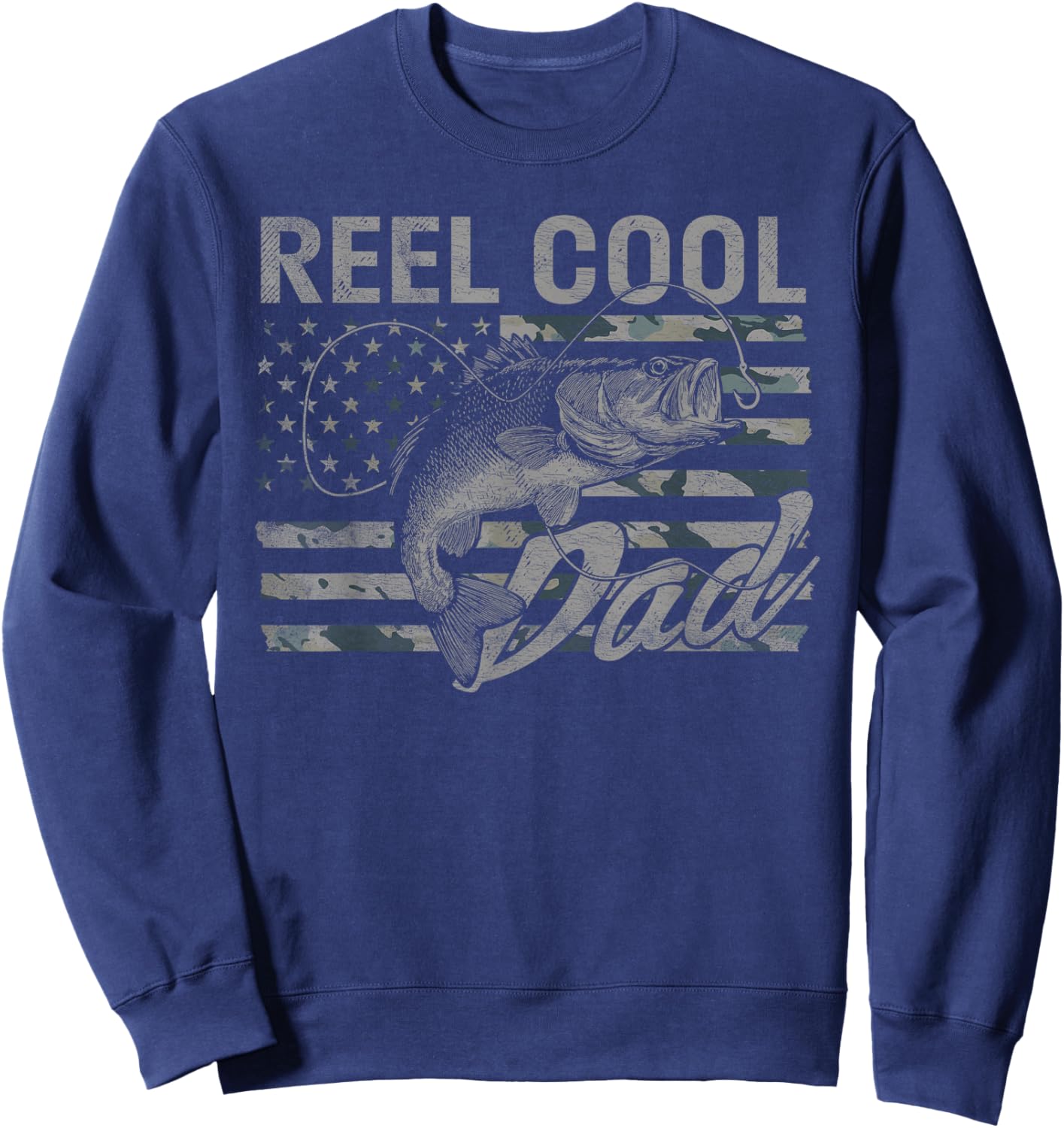 Reel Cool Dad Camo American Flag Bass Fishing Sweatshirt - Sweatshirt | Navy