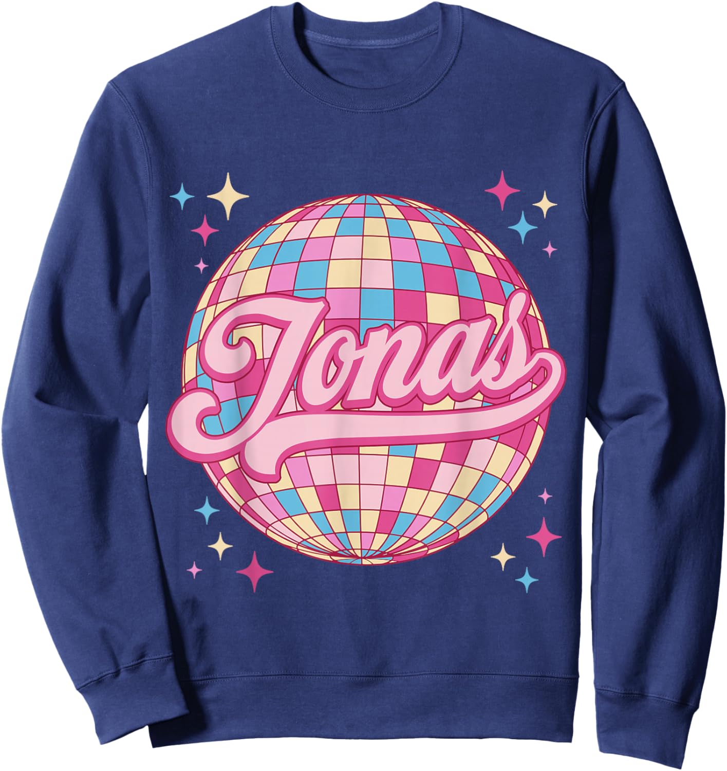 Retro Jonas First Name Personalized Disco 80s Birthday Sweatshirt - Sweatshirt | Navy