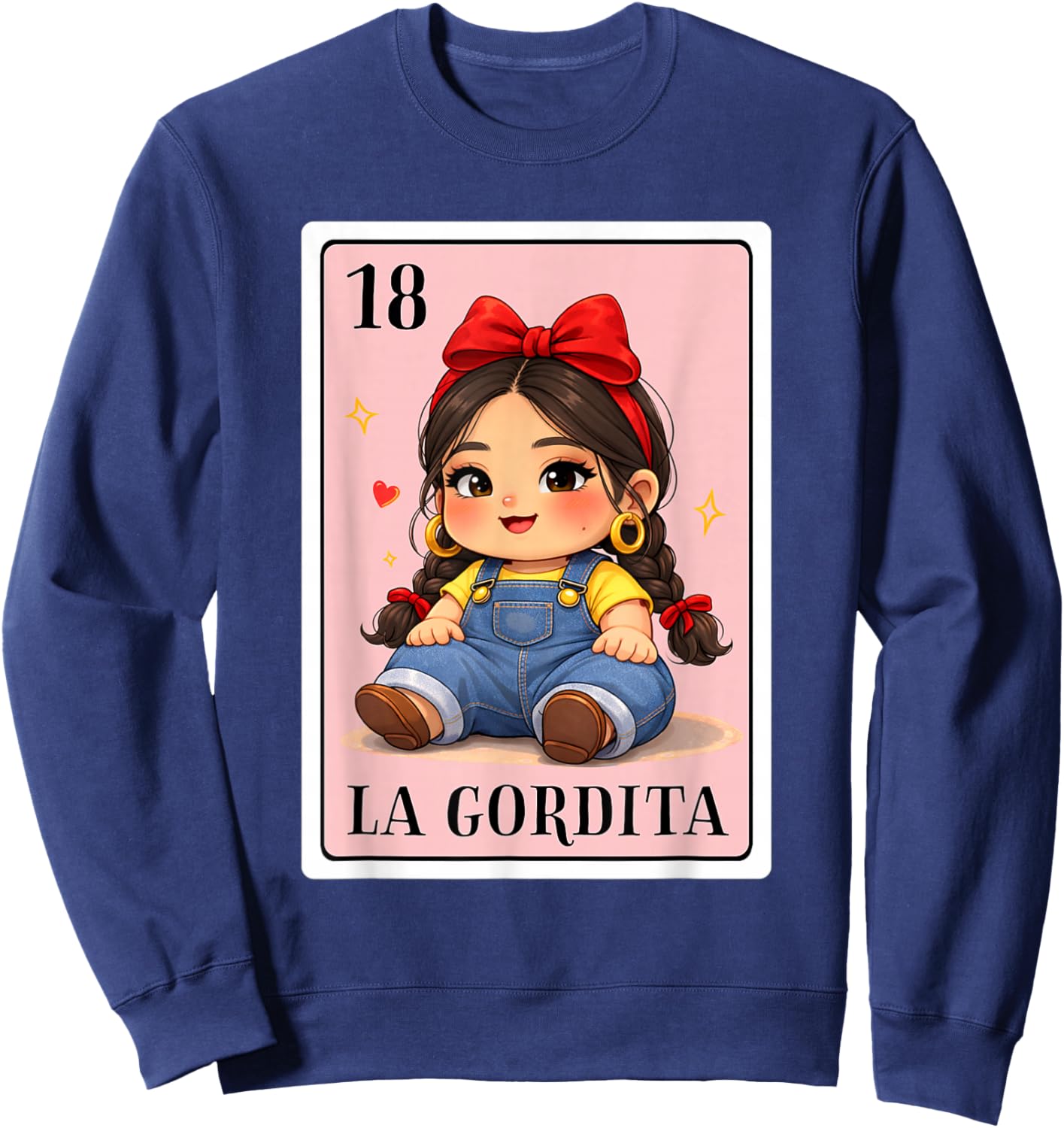 Latina La Gordita Chingona Mexican Bingo Card Chibi Style Sweatshirt - Sweatshirt | Navy
