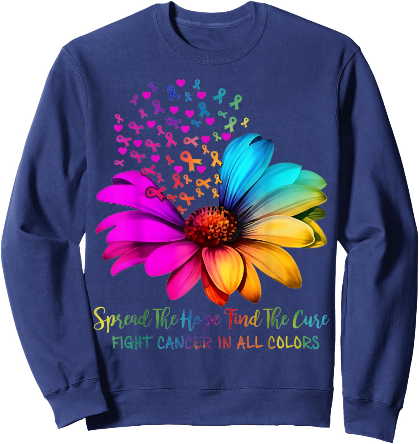 Fight Cancer in All and Every Color Ribbons Flower Sweatshirt - Sweatshirt | Navy