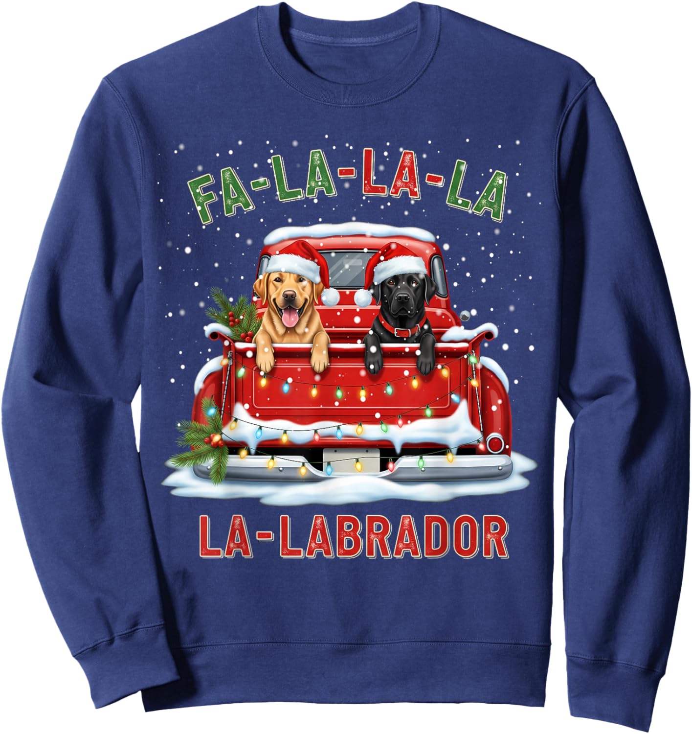 FA La La La Labrador Black Lab Christmas Dog Red Truck Xmas Sweatshirt - Sweatshirt | Navy