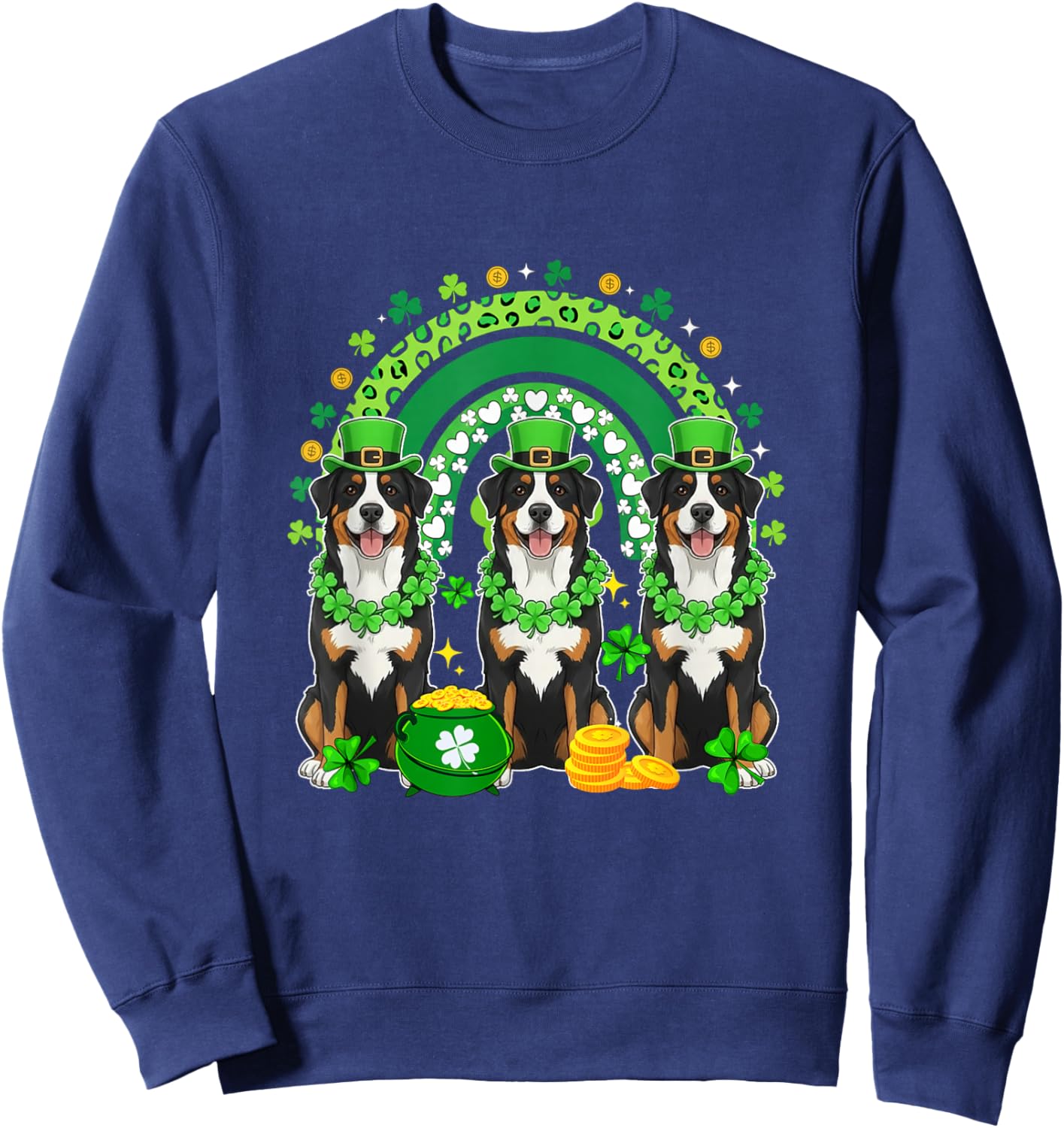 Three Cute Greater Swiss Mountains St. Patrick's Day Rainbow Sweatshirt - Sweatshirt | Navy