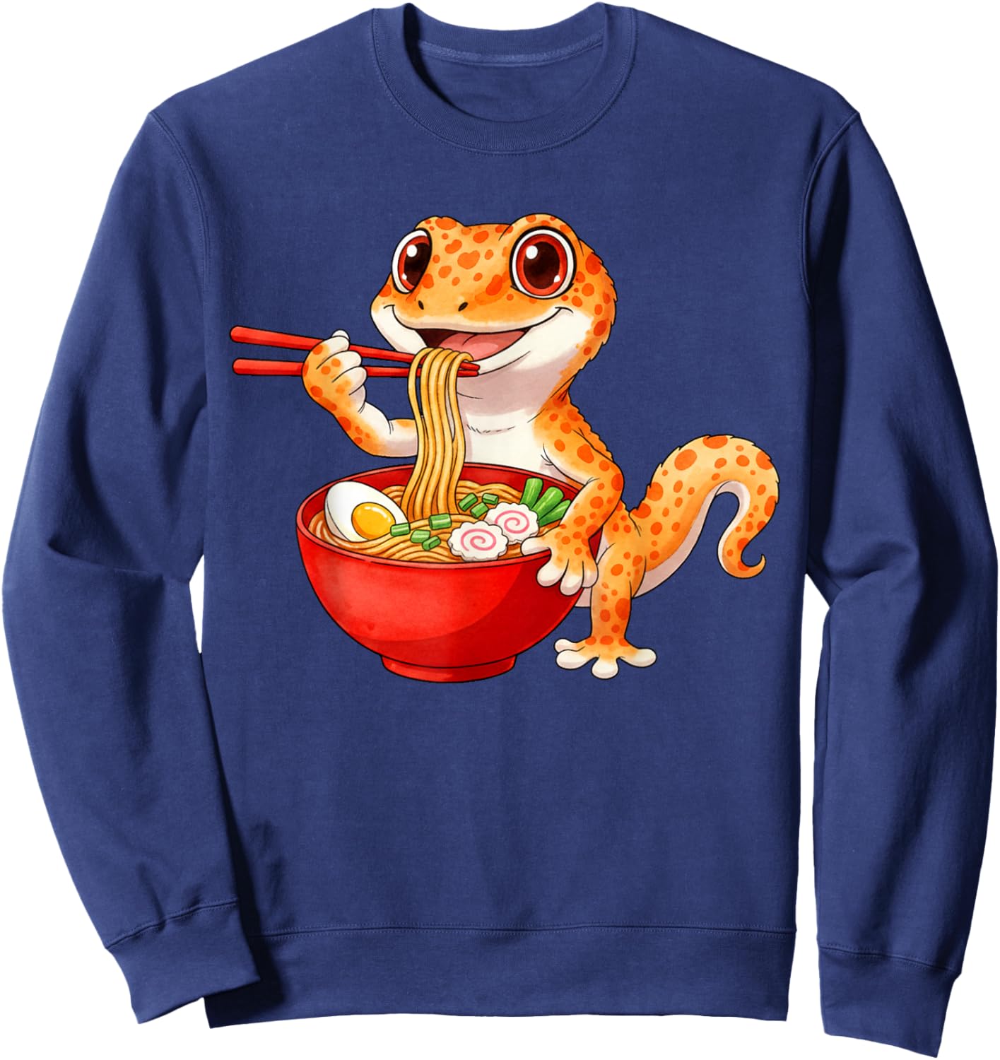 Funny Lizard Reptile Leopard Gecko Eating Ramen Japanese Sweatshirt - Sweatshirt | Navy
